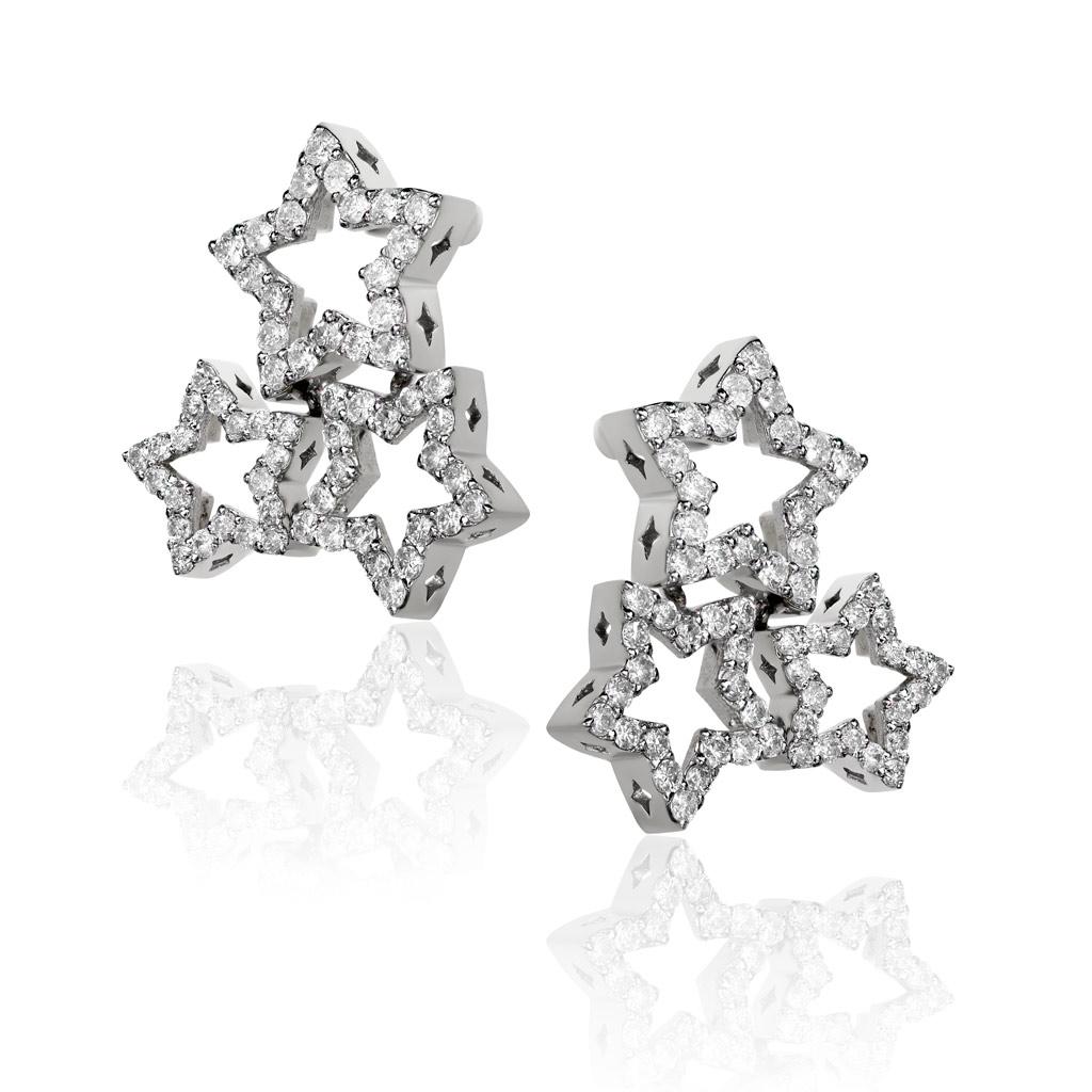 Contemporary Trinity Diamond Star White Gold Stud Earrings One of a Kind For Sale