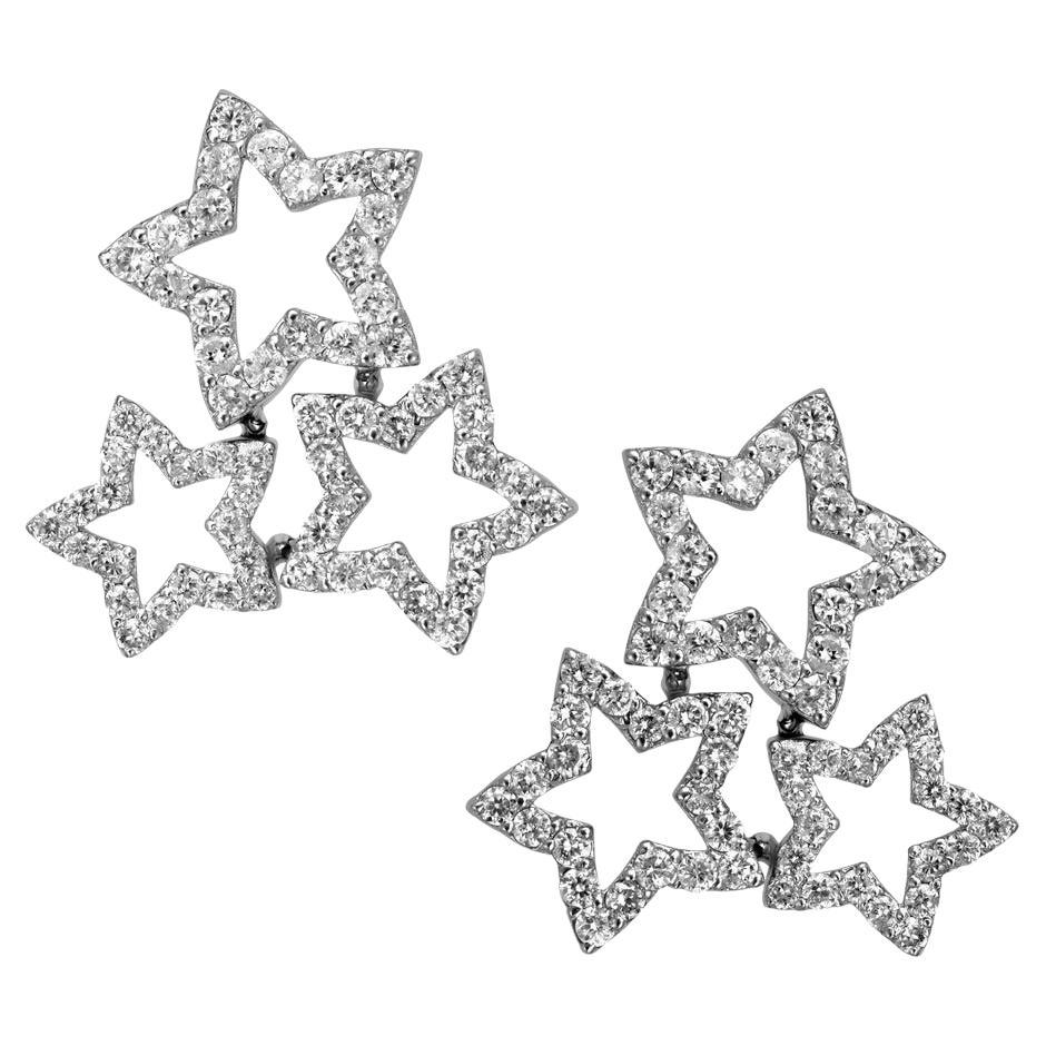 Alex Soldier, clous d'oreilles étoile Trinity en or blanc et diamants, uniques en leur genre en vente