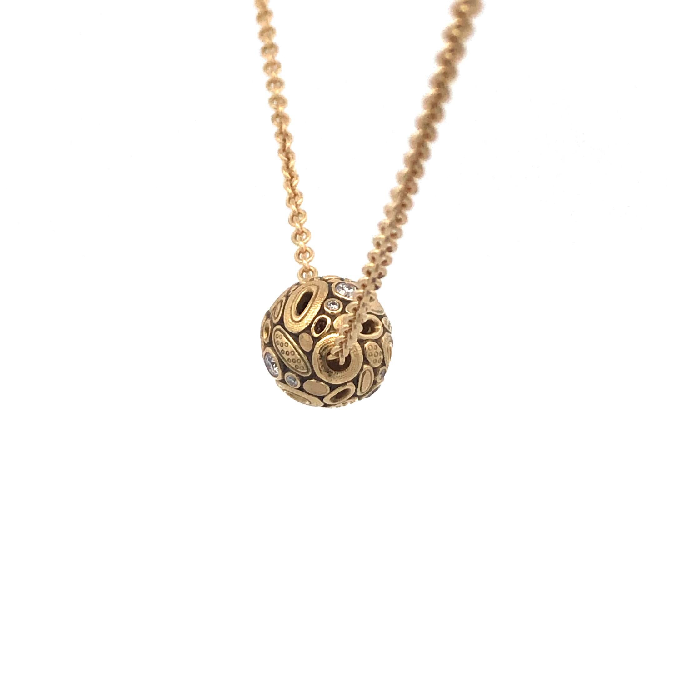 Alex Spkus 'Open Ovals' Ball Pendant with Diamonds on 18'' Chain, 18K Yellow Gol In New Condition For Sale In Dallas, TX