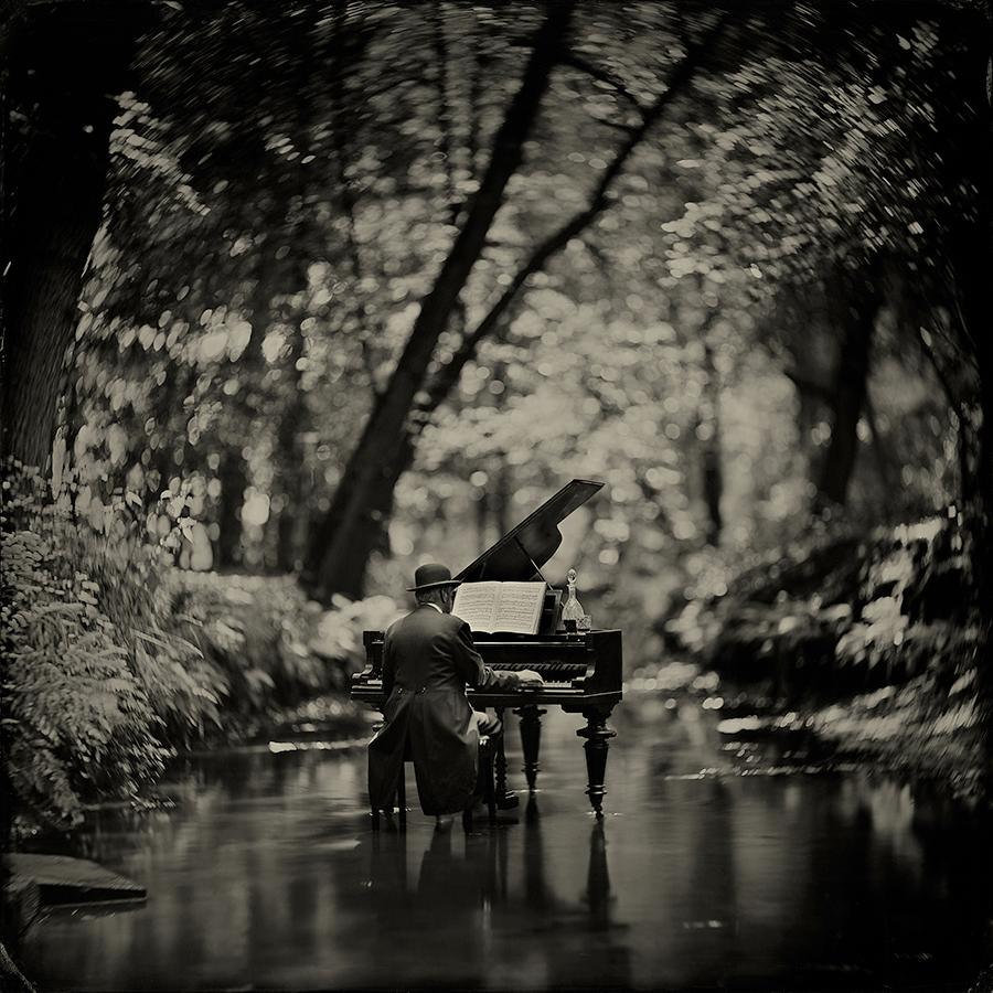 Alex Timmermans Black and White Photograph - Water Music - contemporary black and white photograph 20 x 20 inches 