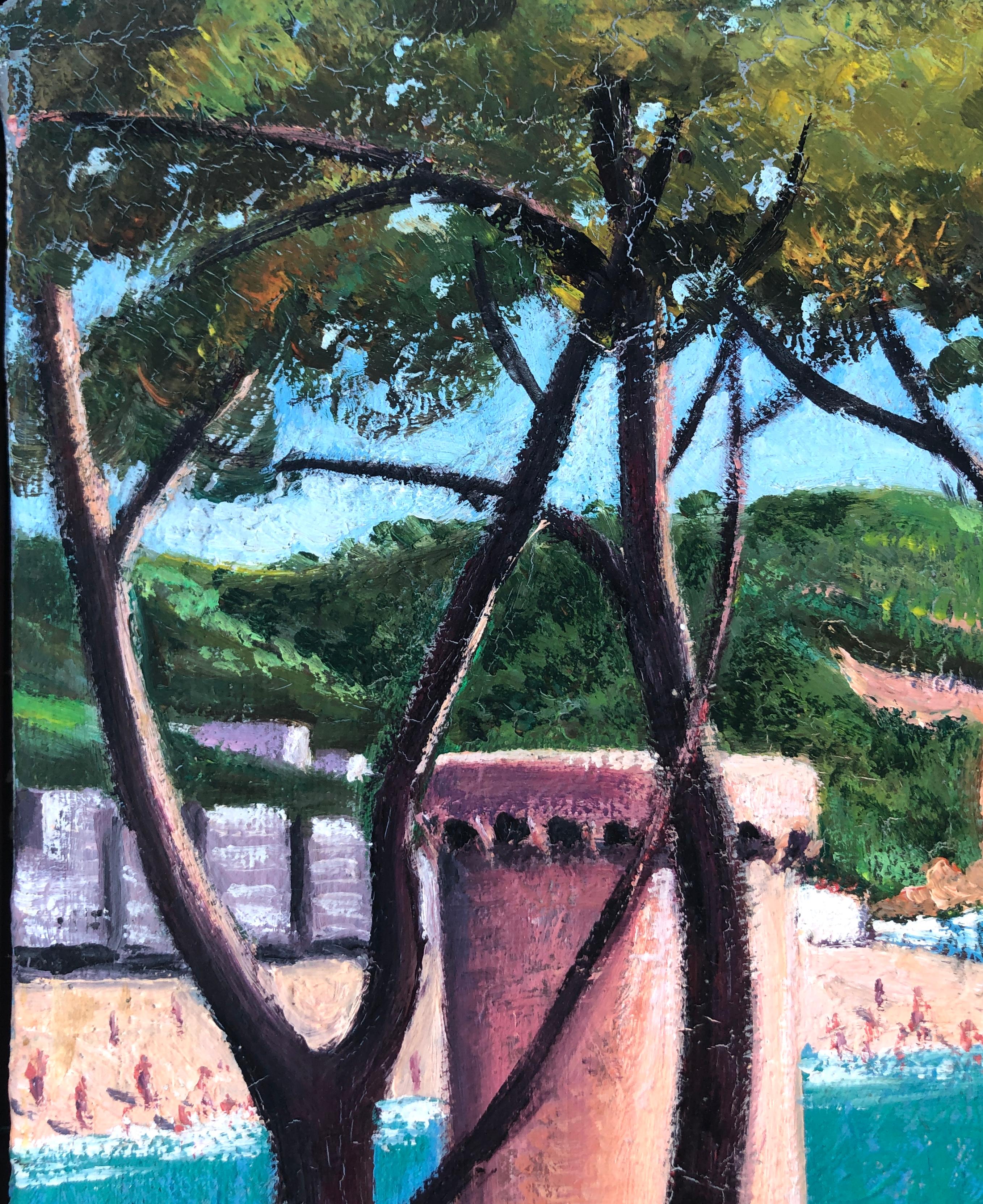 Tossa de Mar Spain oil on canvas painting spanish seascape - Post-Impressionist Painting by Alex Villa Bassols