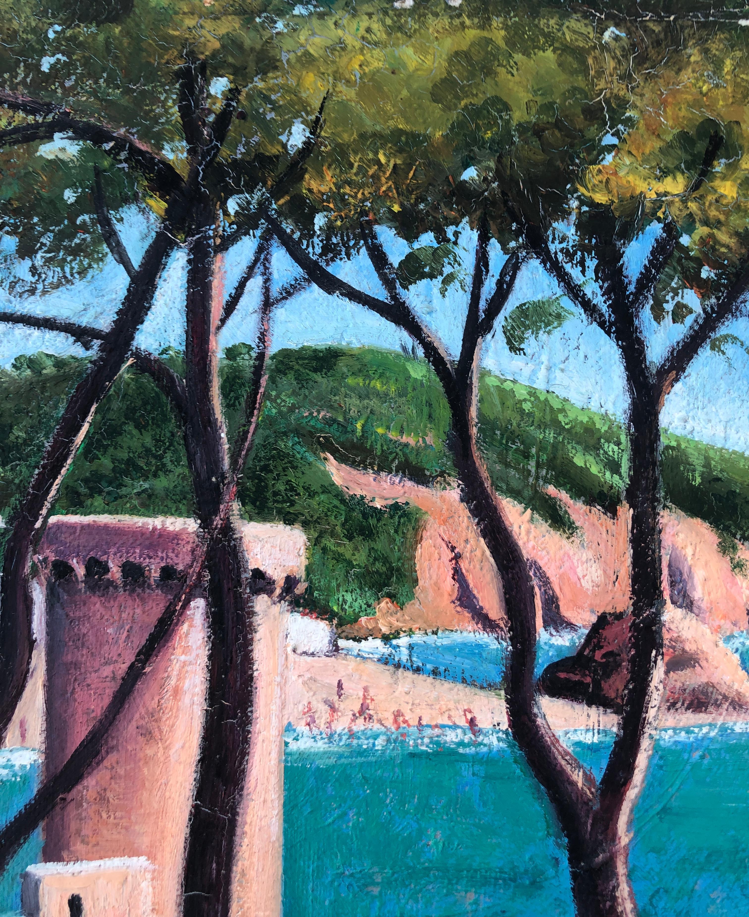 Tossa de Mar Spain oil on canvas painting spanish seascape - Black Landscape Painting by Alex Villa Bassols