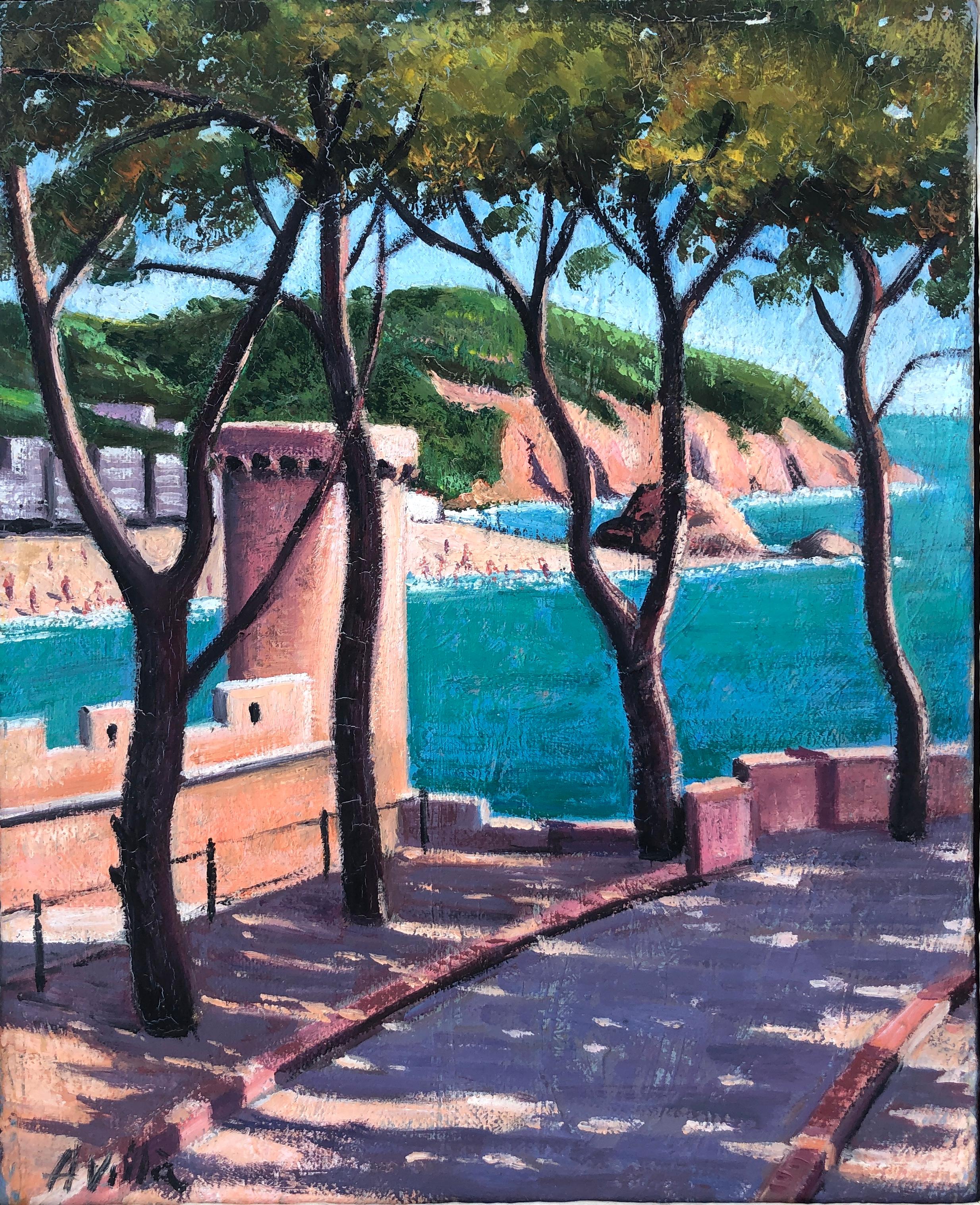 Alex Villa Bassols Landscape Painting - Tossa de Mar Spain oil on canvas painting spanish seascape