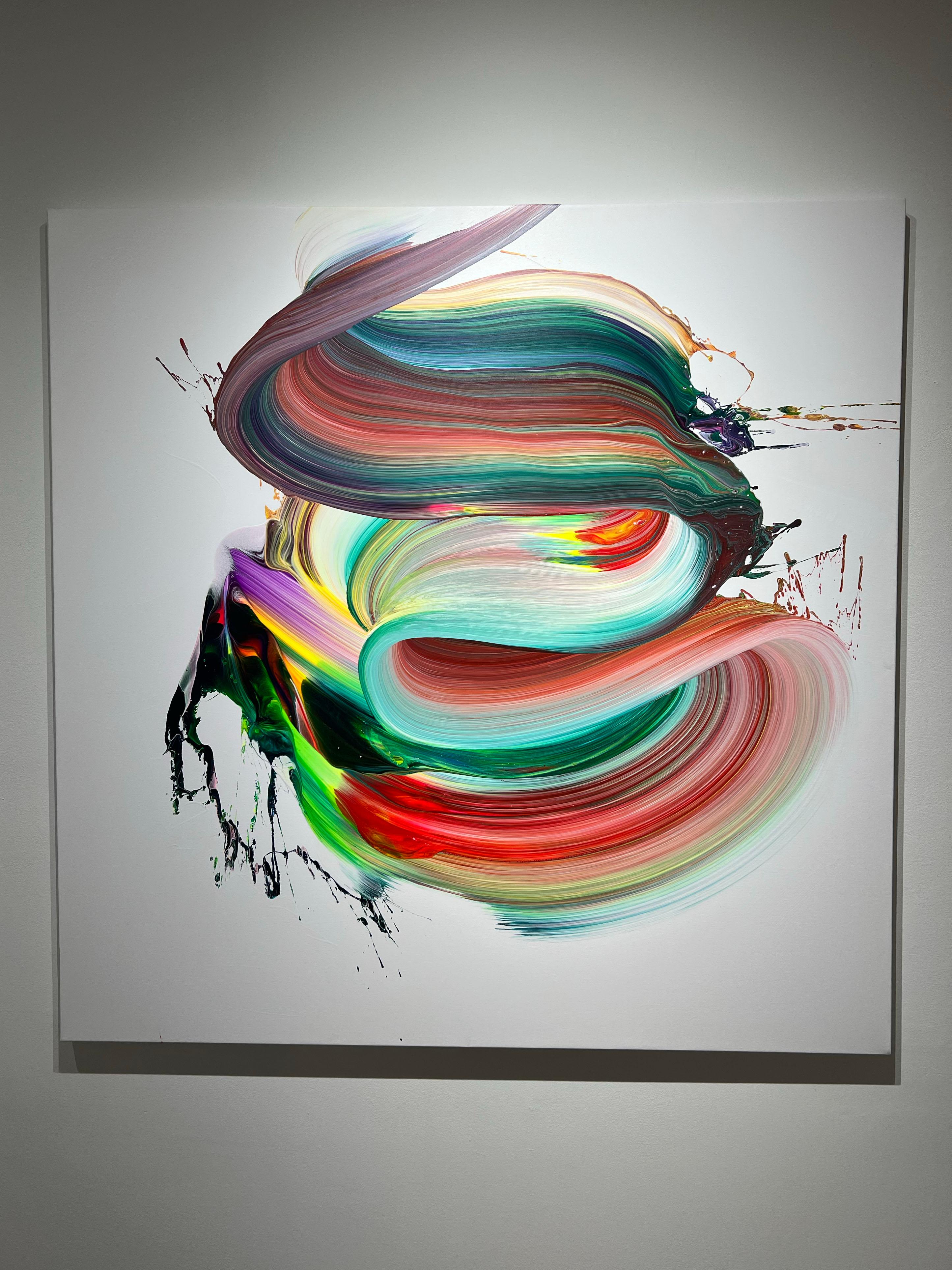 AV 863 -  A Liquid Abstraction in Red, Green, and Purple - Painting by Alex Voinea