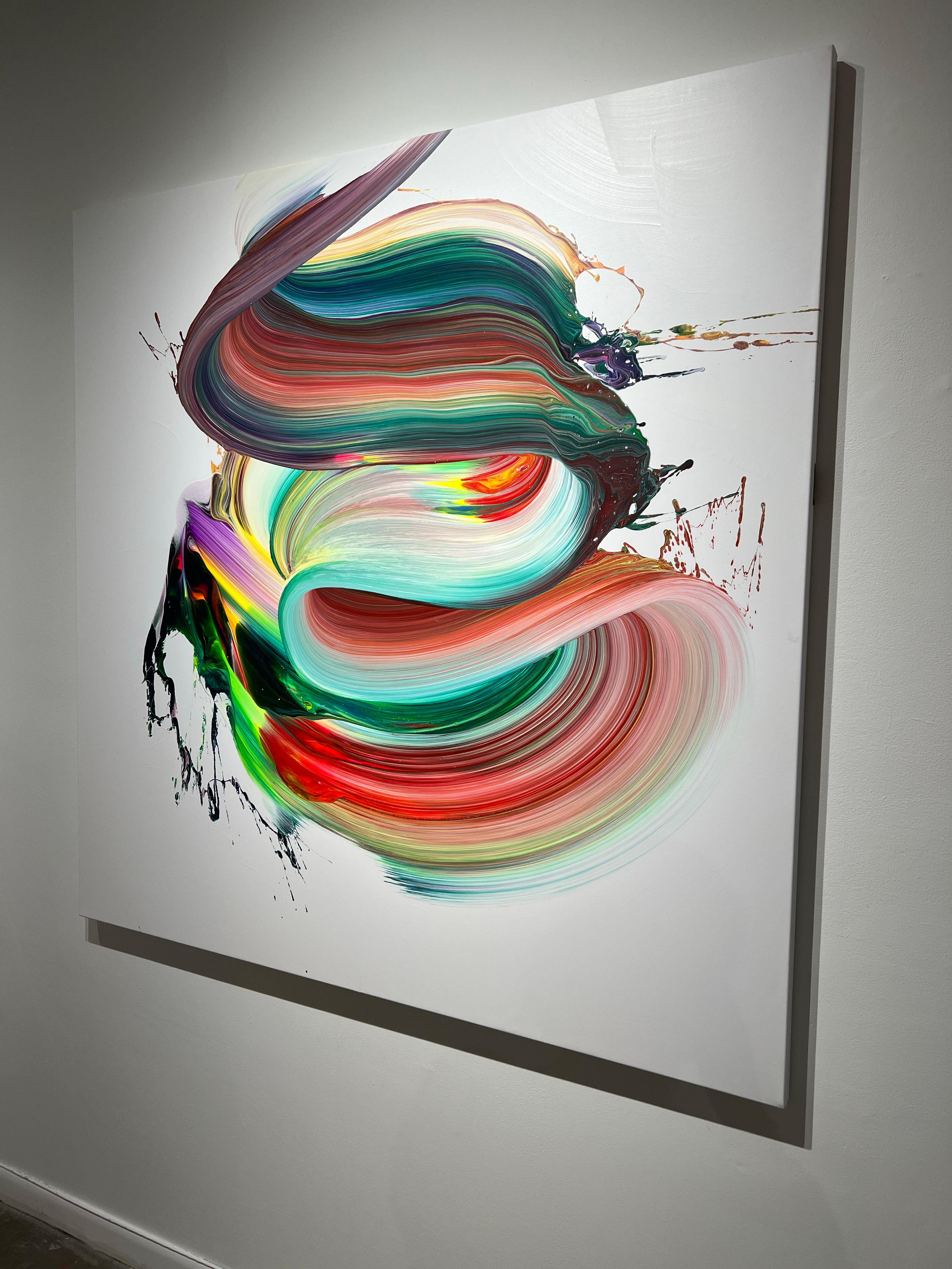 AV 863 -  A Liquid Abstraction in Red, Green, and Purple - Gray Abstract Painting by Alex Voinea