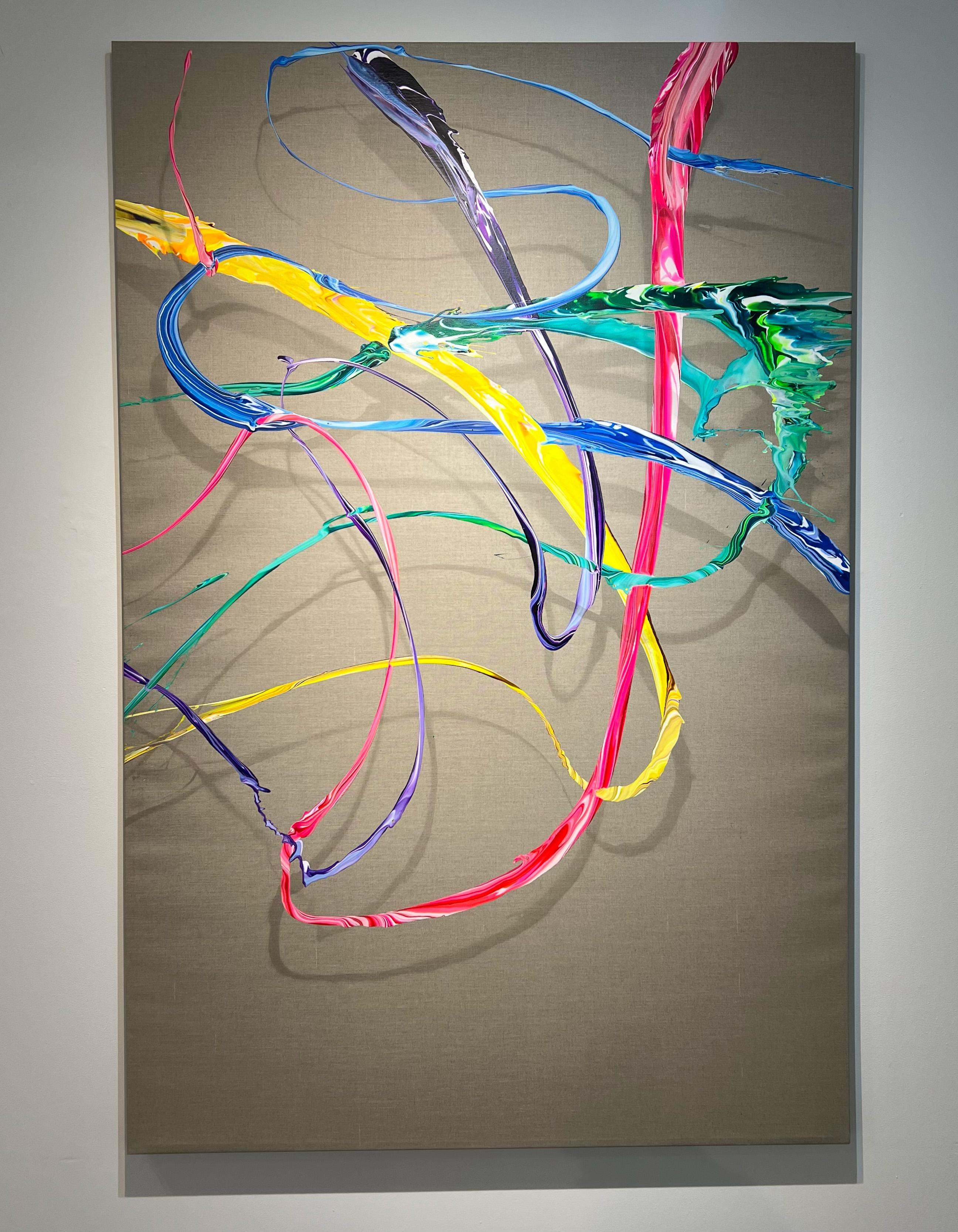 AV 888 – Eine fließende Abstraktion in Lila, Rosa, Gelb, Blau und Grün – Painting von Alex Voinea