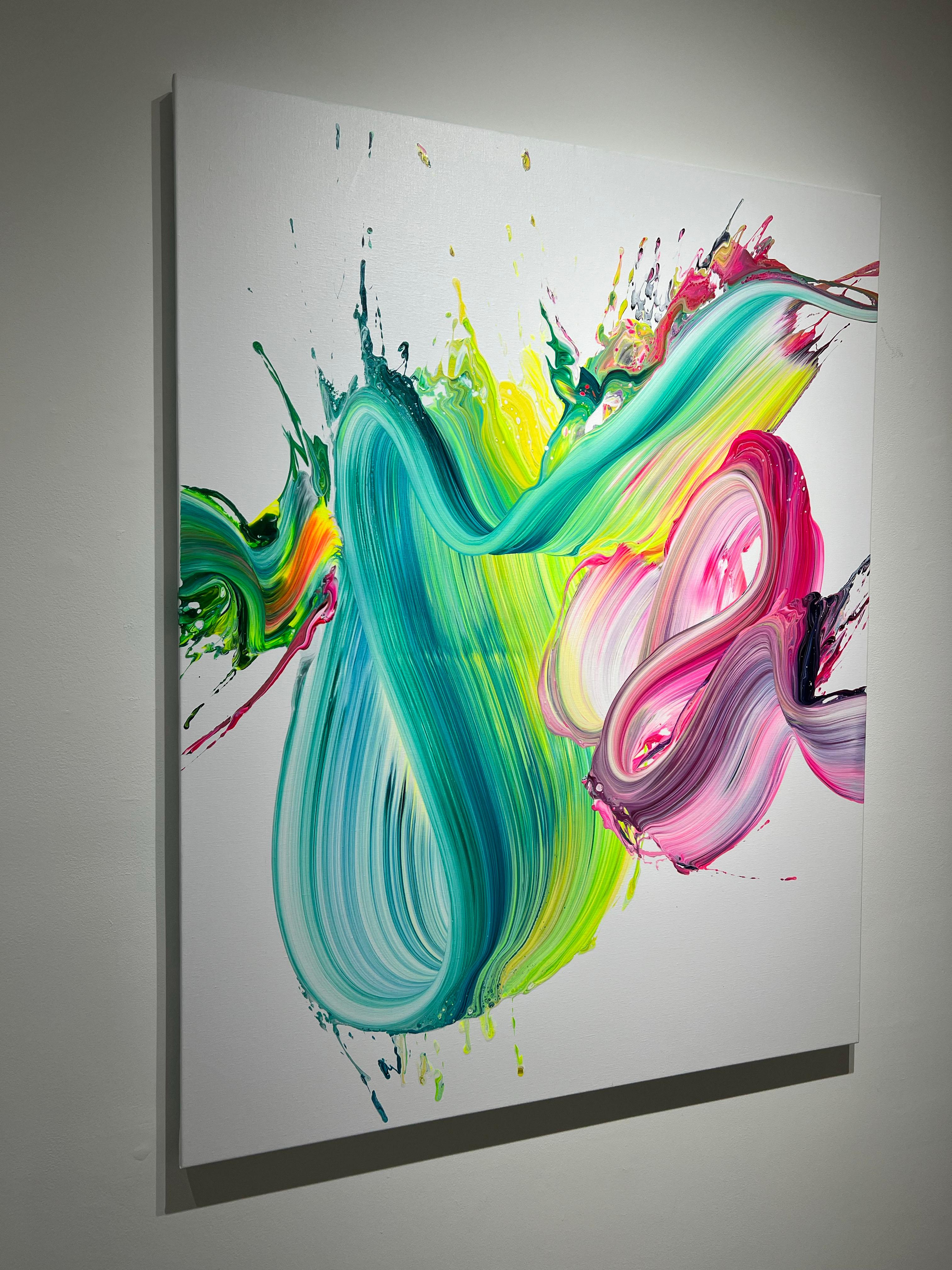 AV 889 -  A Liquid Abstraction in Green, Yellow, and Pink - Gray Interior Painting by Alex Voinea