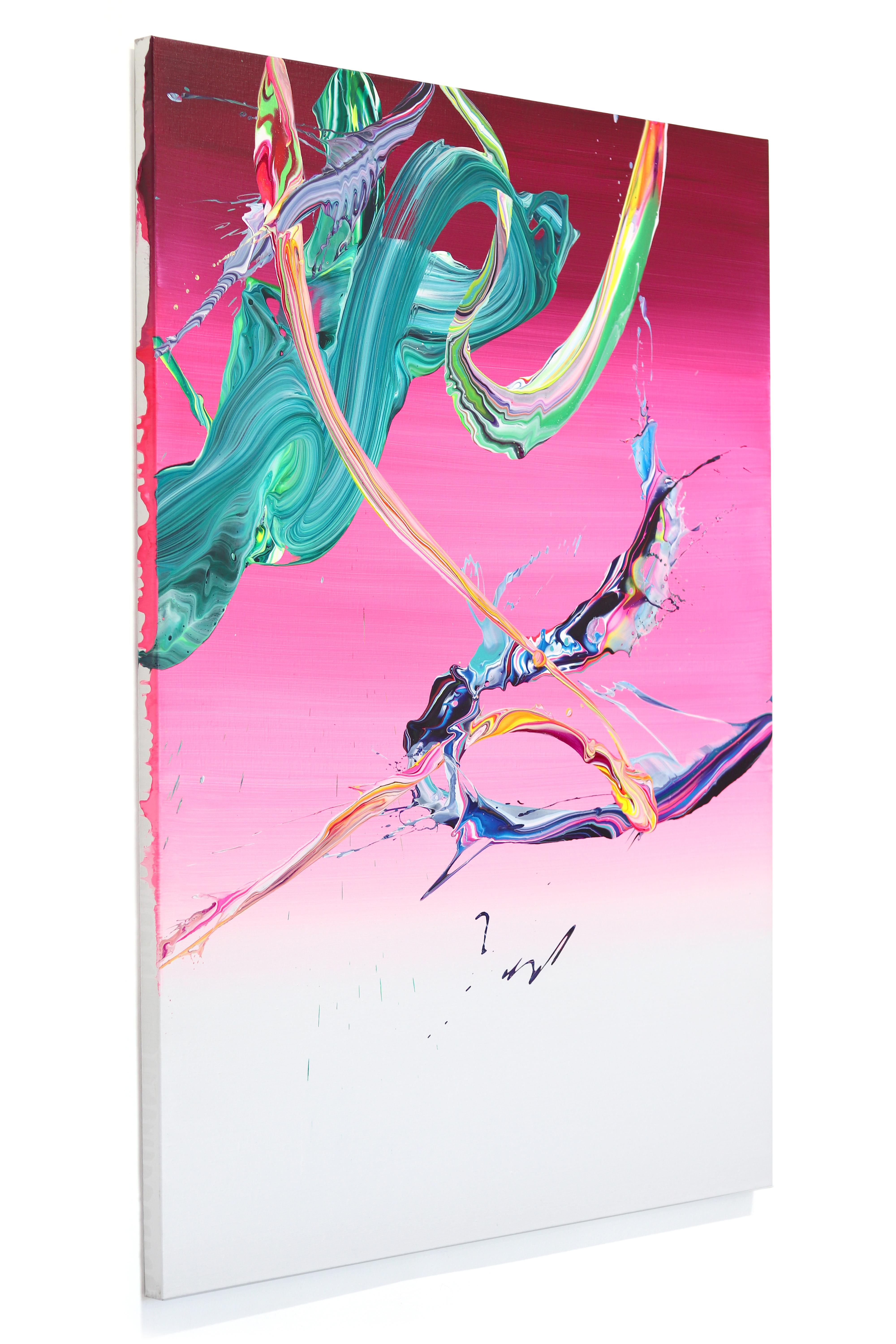 av_758 - Pittura astratta originale contemporanea su tela con texture magenta in vendita 1
