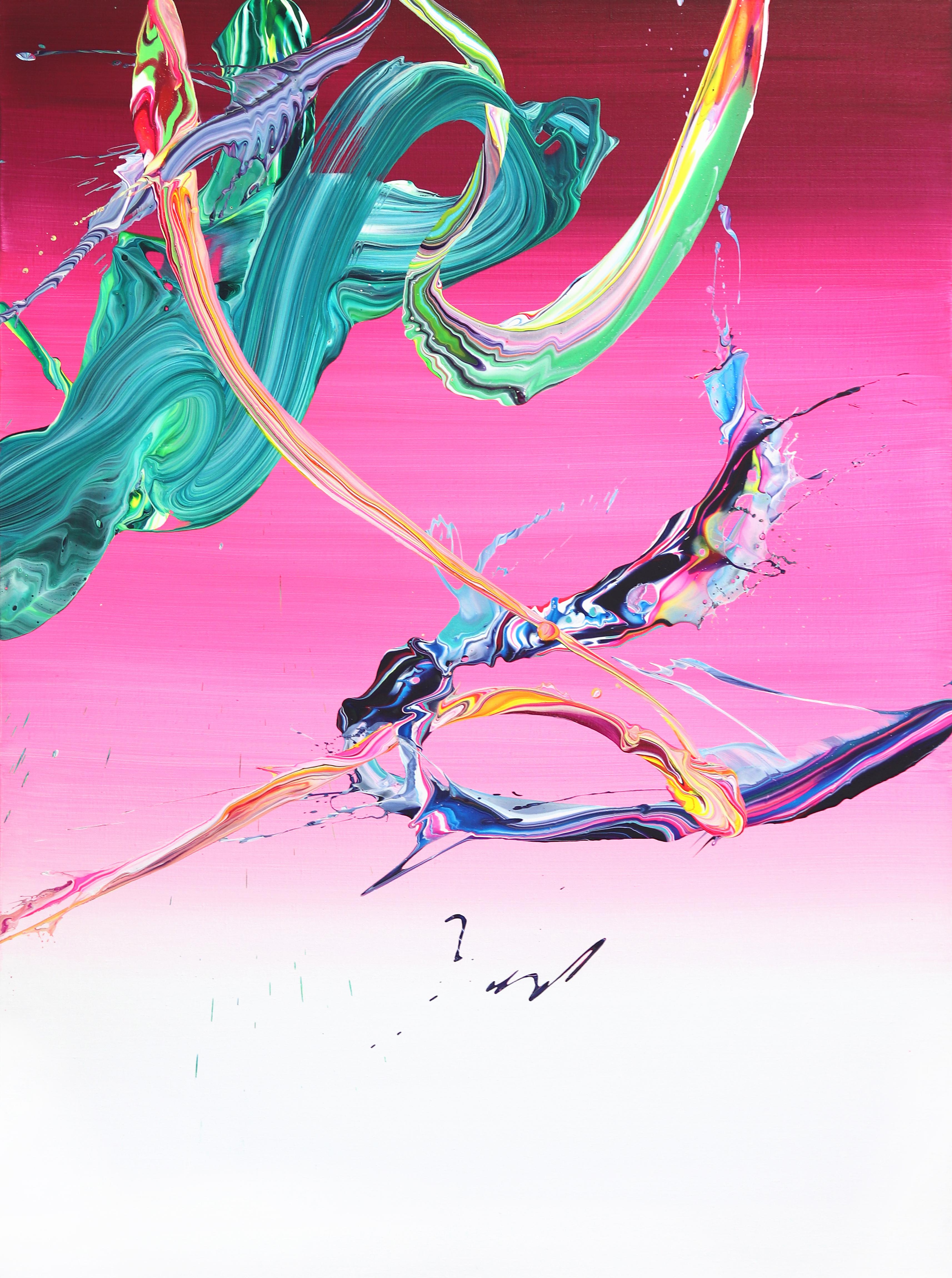 av_758 - Pittura astratta originale contemporanea su tela con texture magenta - Art di Alex Voinea