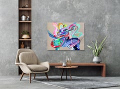 av_965 - Pintura abstracta contemporánea original sobre lienzo con textura de colores