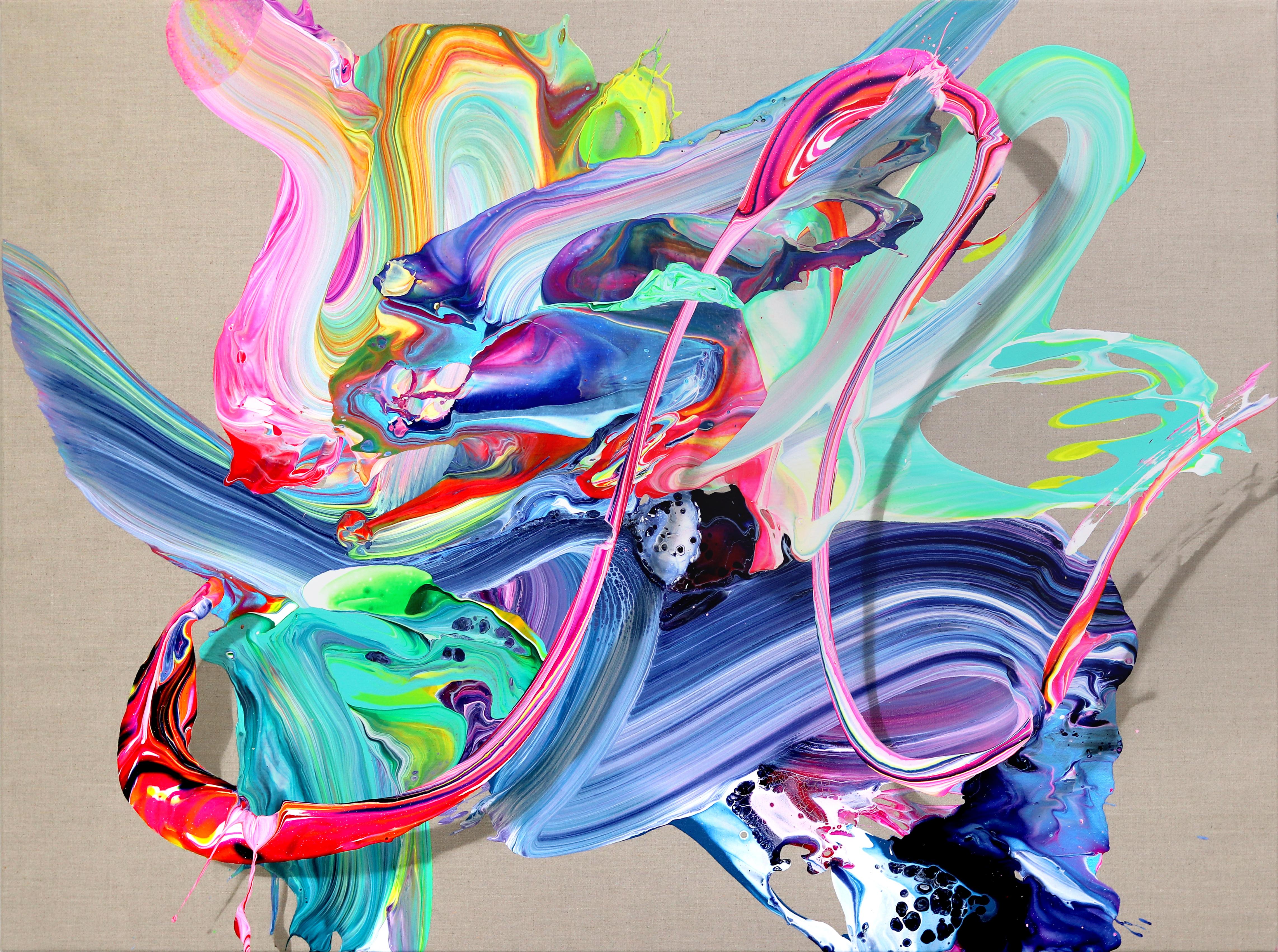 av_965 - Pintura abstracta contemporánea original sobre lienzo con textura de colores