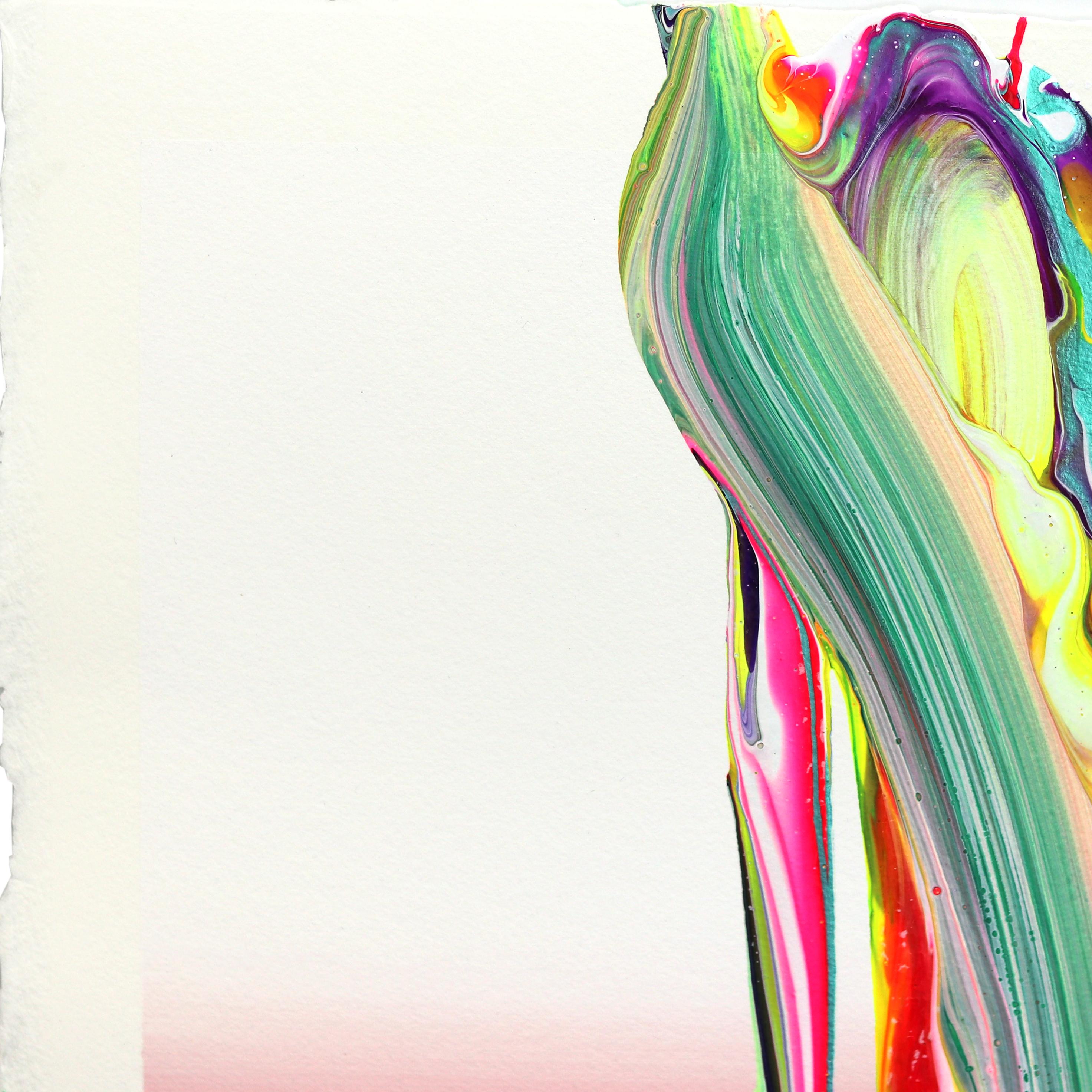 The colorful abstract artworks of Romanian artist Alex Voinea are inspired by experiments with paint poured over vibrating surfaces, such as speakers at full volume. Alex Voinea collaborates with chance to evoke the energy of the moment. Projections