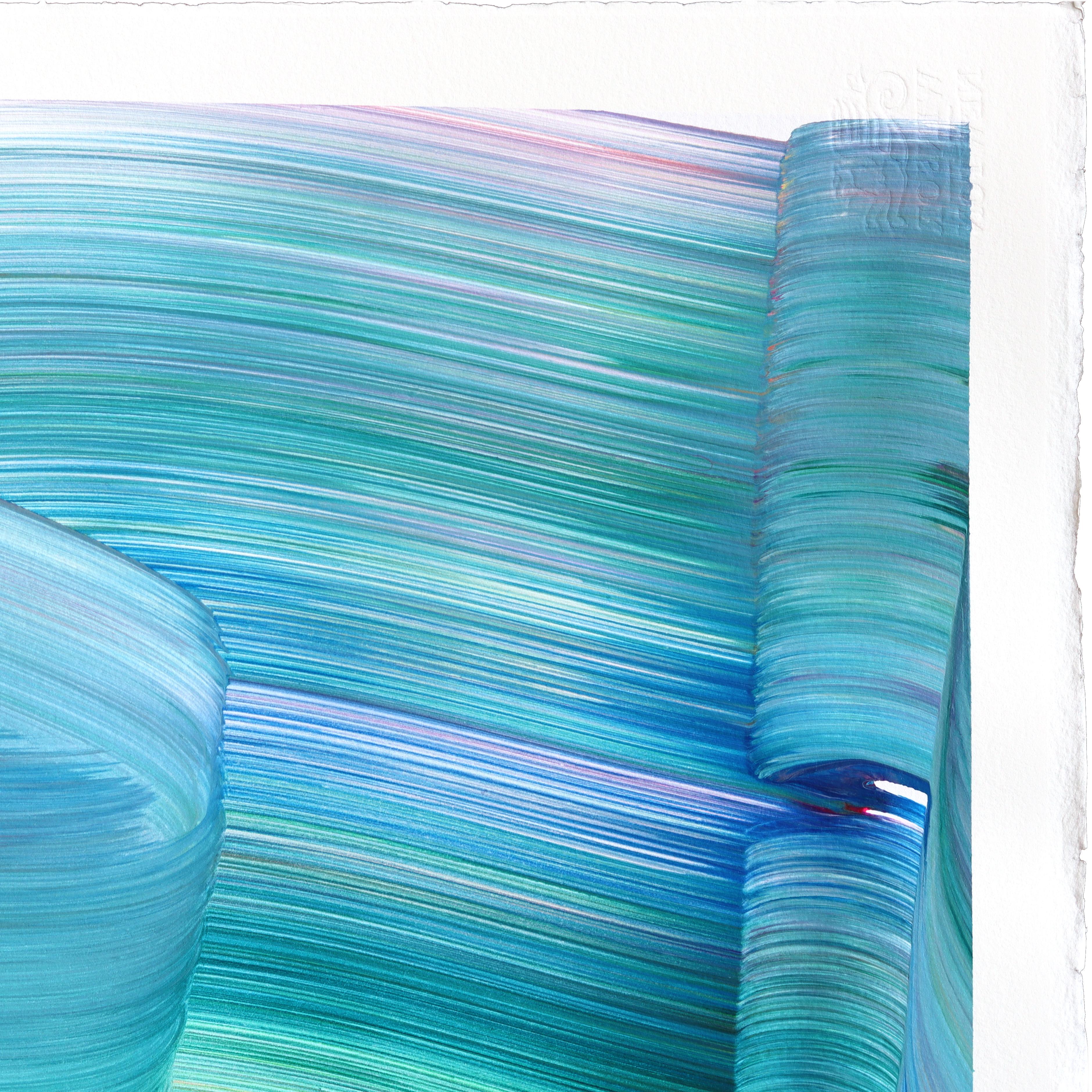 avp_1143 - Original Blue Cool Tone Zeitgenössische Abstrakte Malerei auf Papier (Blau), Abstract Painting, von Alex Voinea