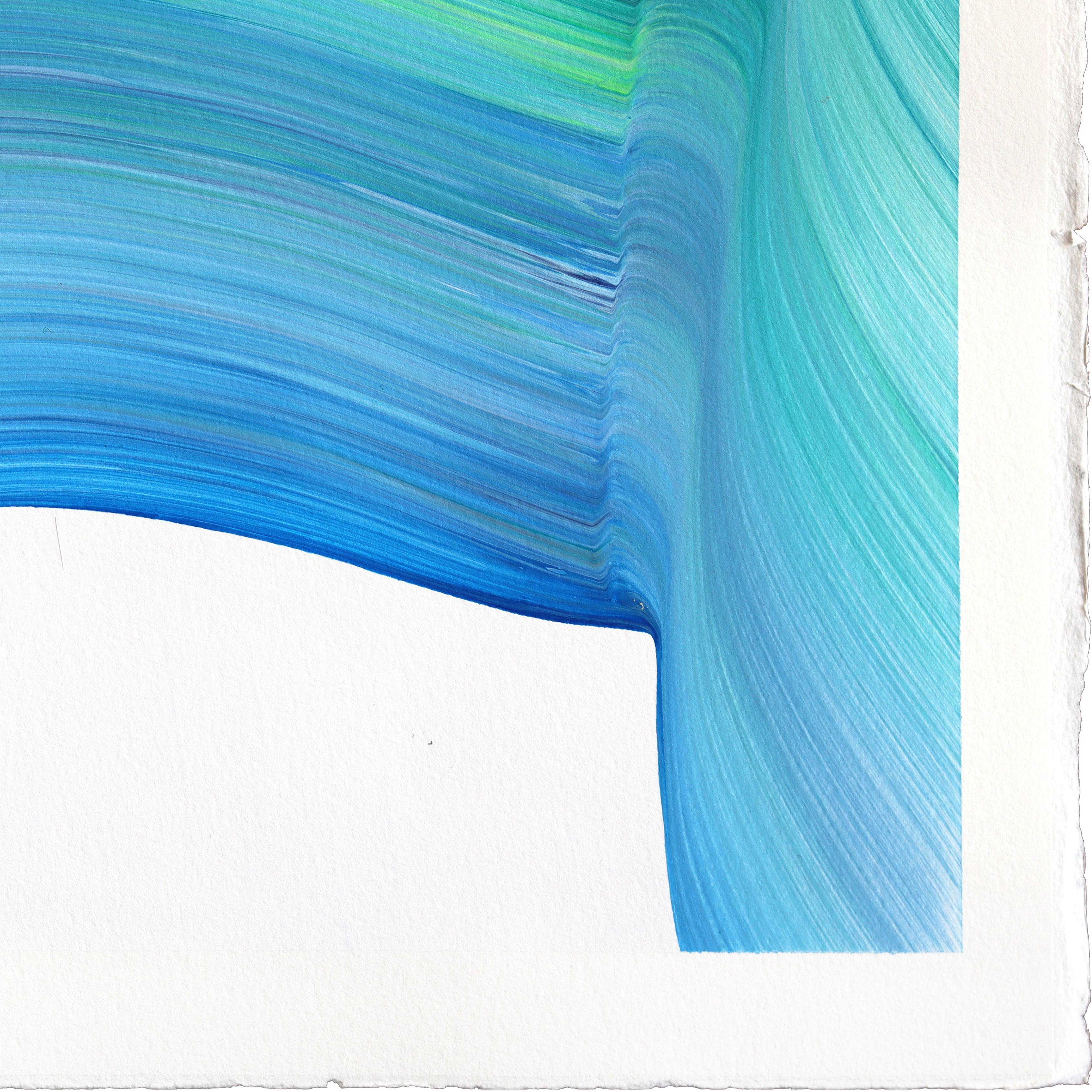 avp_1143 - Original Blue Cool Tone Zeitgenössische Abstrakte Malerei auf Papier im Angebot 1