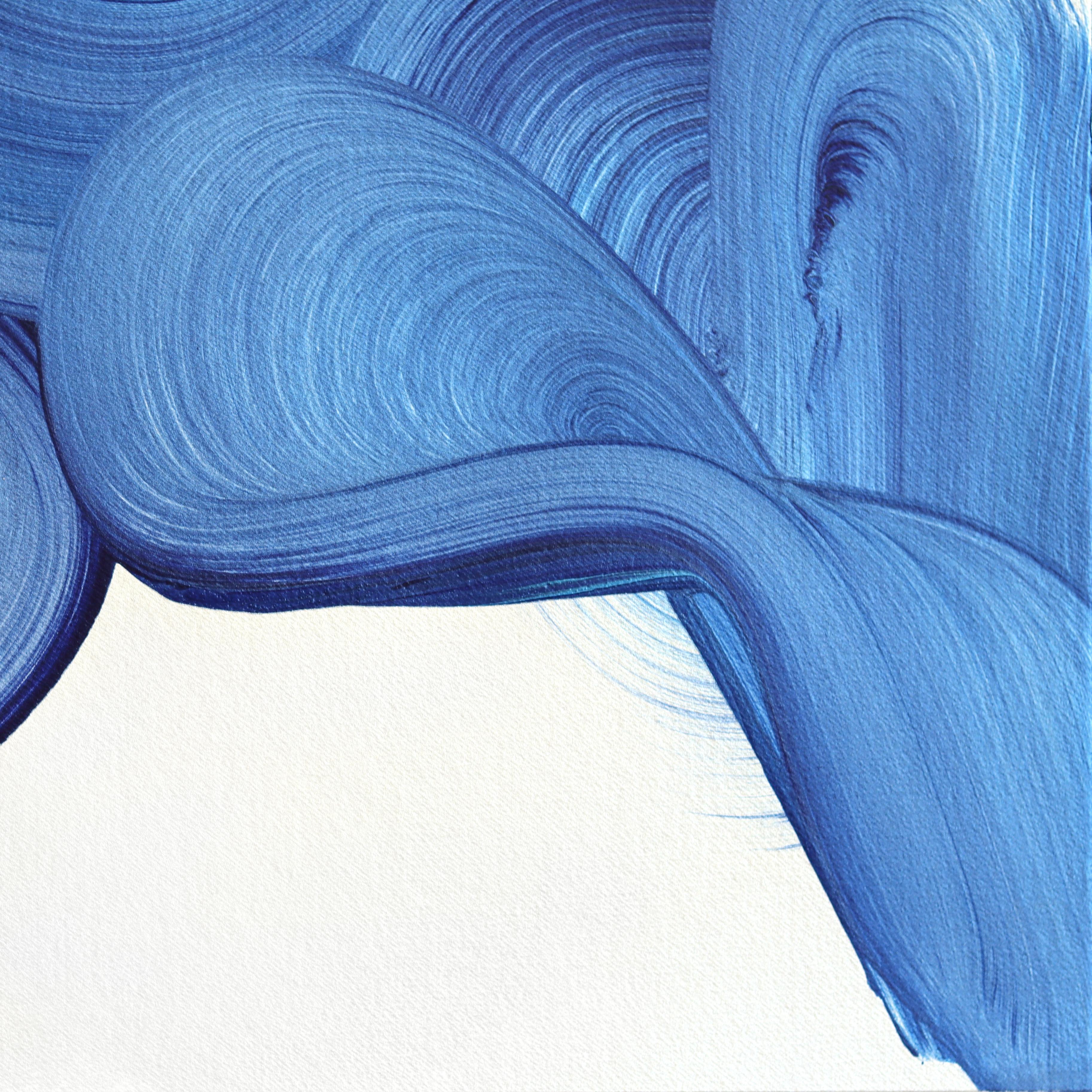 avp_1521 - Pintura Contemporánea Original Abstracta Tono Azul Vibrante sobre Papel - Art Abstracto de Alex Voinea