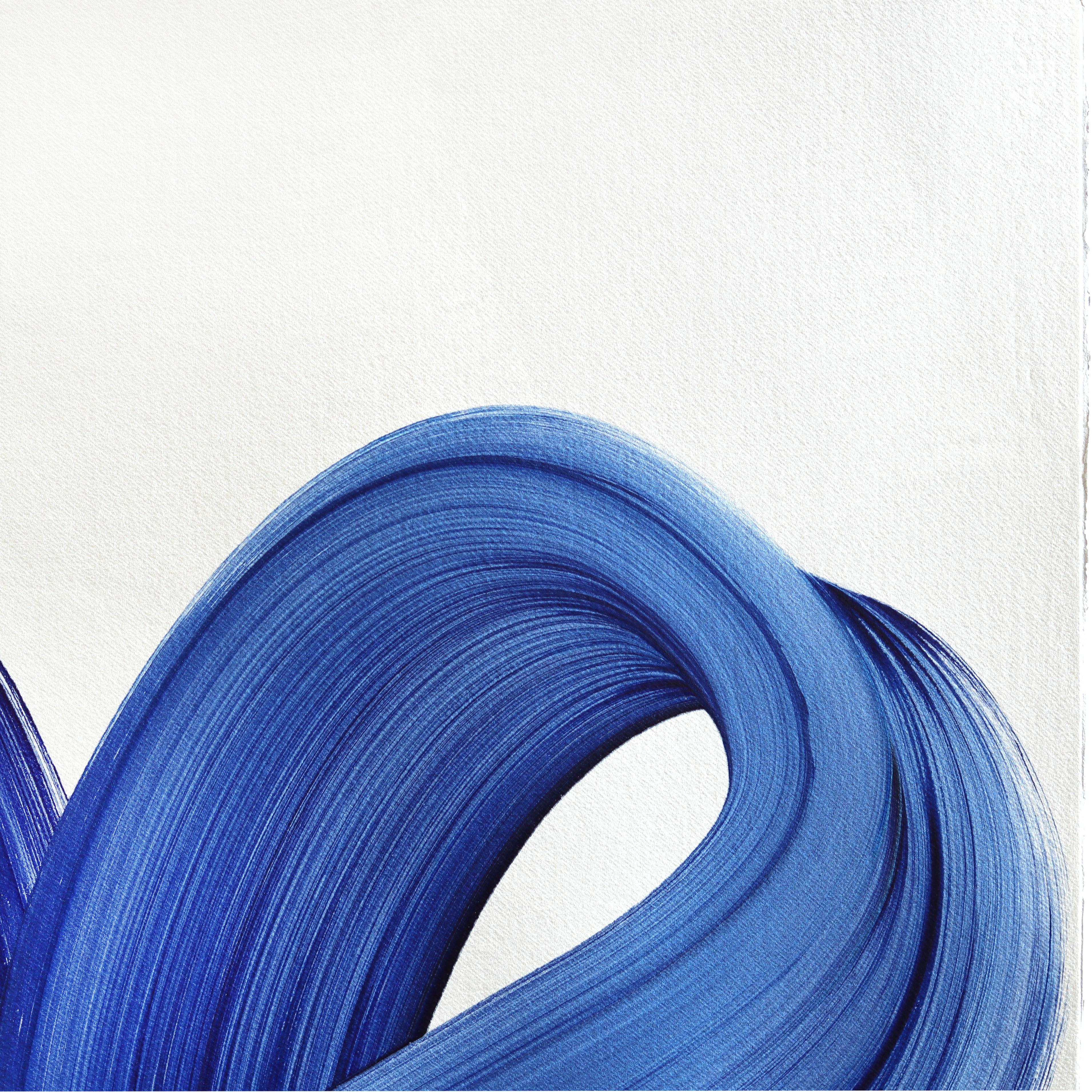 avp_1521 - Pintura Contemporánea Original Abstracta Tono Azul Vibrante sobre Papel en venta 1