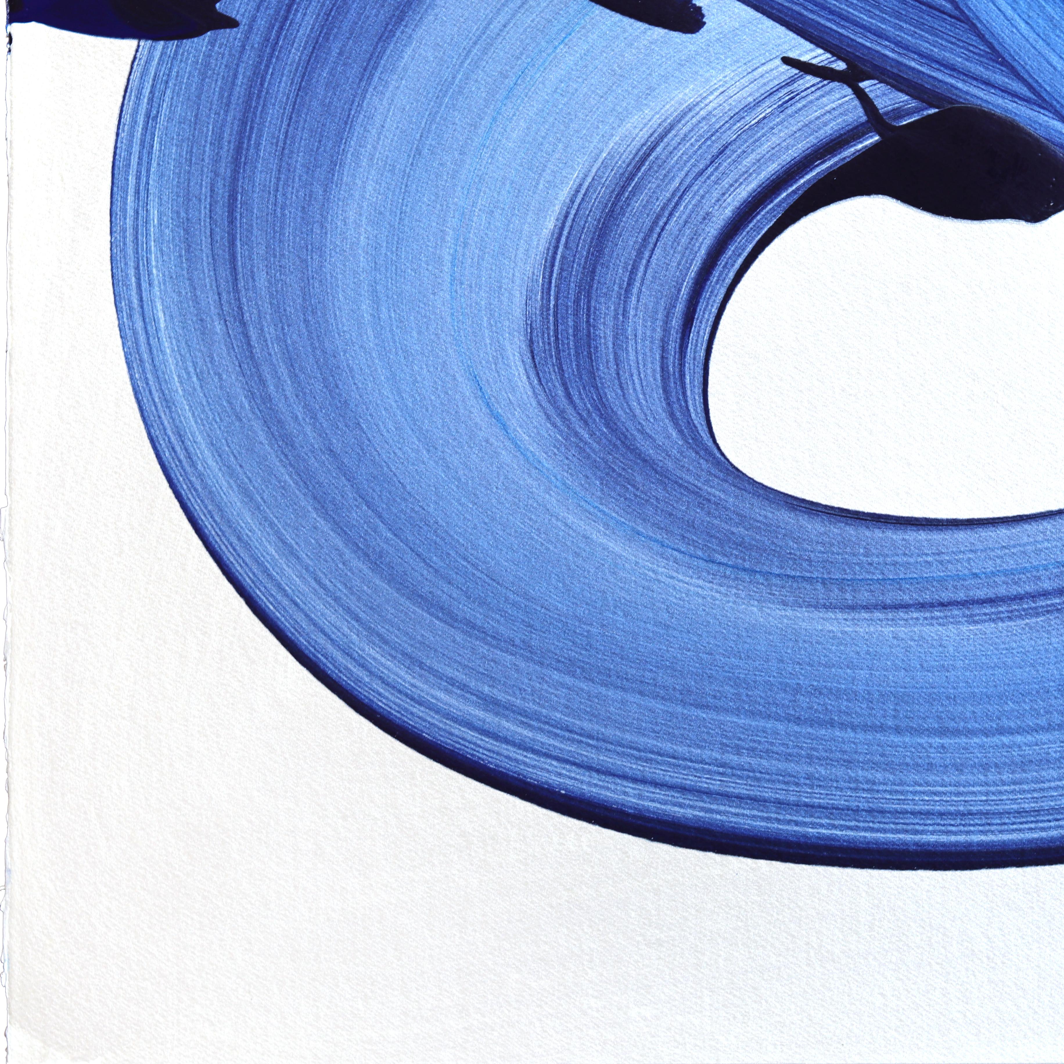 avp_1521 - Pintura Contemporánea Original Abstracta Tono Azul Vibrante sobre Papel en venta 2