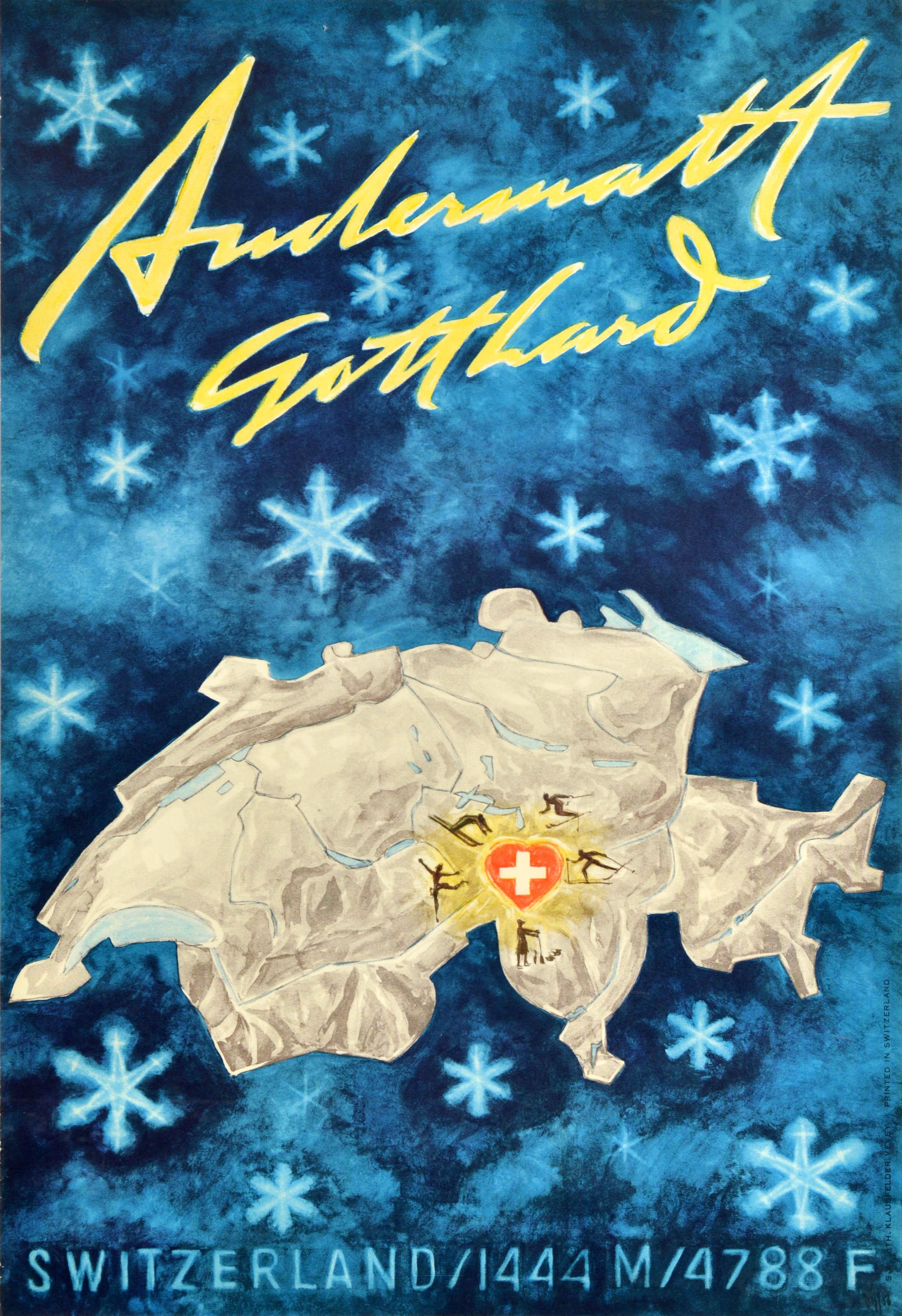 Alex Walter Diggelmann Print - Original Vintage Winter Sports Travel Poster Andermatt Gotthard Switzerland Ski
