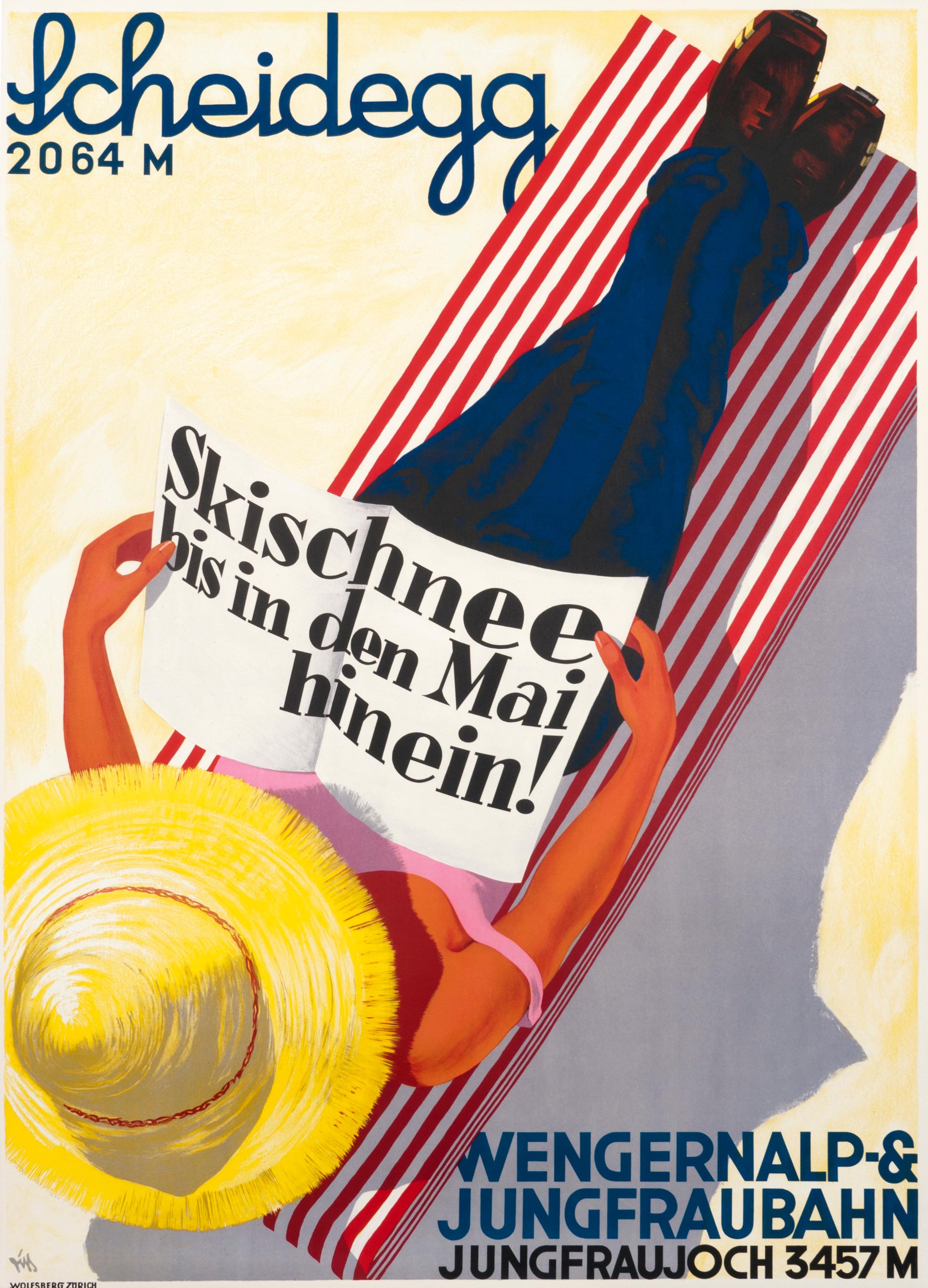 "Scheidegg - Jungfraujoch Ski Into May!" Original Vintage Ski Poster - Print by Alex Walter Diggelmann