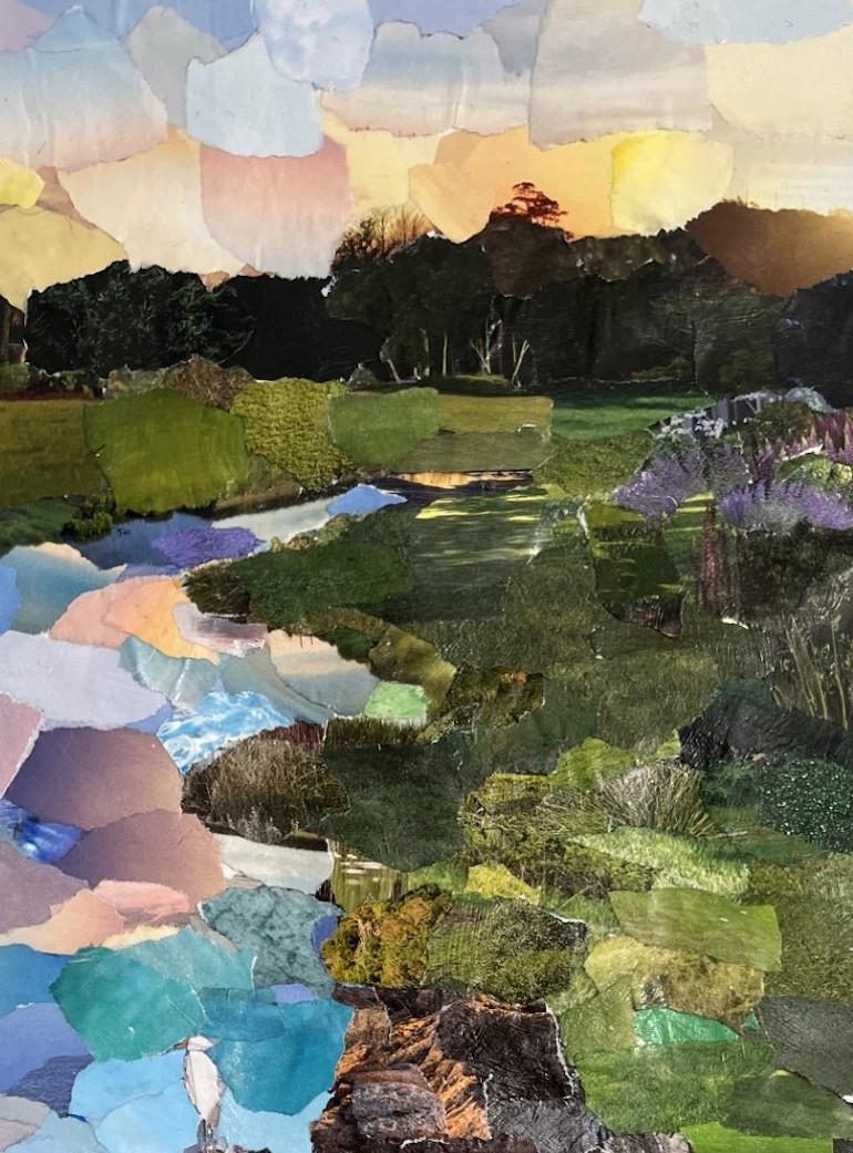 Garceta solitaria : collage de técnica mixta - Mixed Media Art Impresionista abstracto de Alex Wetmore