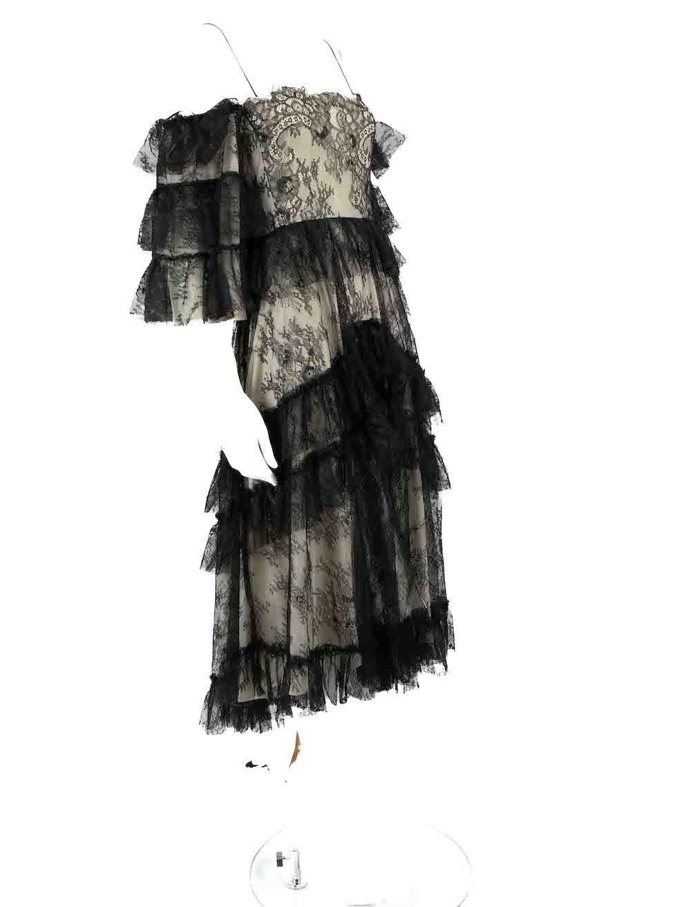 CONDITION is Never worn. No visible wear to dress is evident on this new Alexa Chung designer resale item.
 
 
 
 Details
 
 
 Black
 
 Lace
 
 Dress
 
 Floral
 
 Off the shoulder
 
 Midi
 
 Ruffled
 
 Back zip and hook fastening
 
 
 
 
 
 Made in