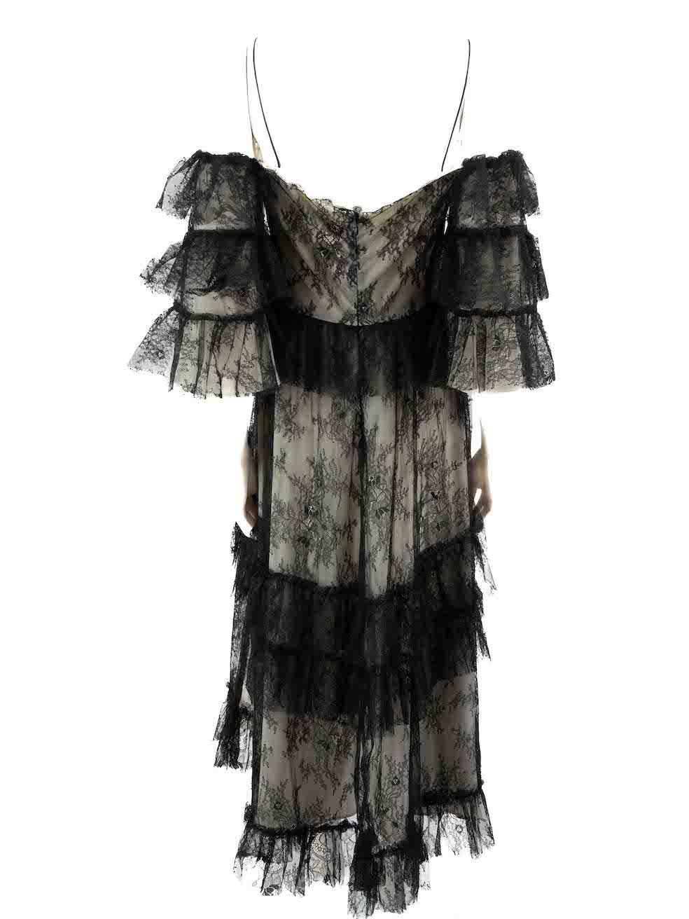 Alexa Chung Black Lace Ruffle Midi Dress Size L In New Condition For Sale In London, GB