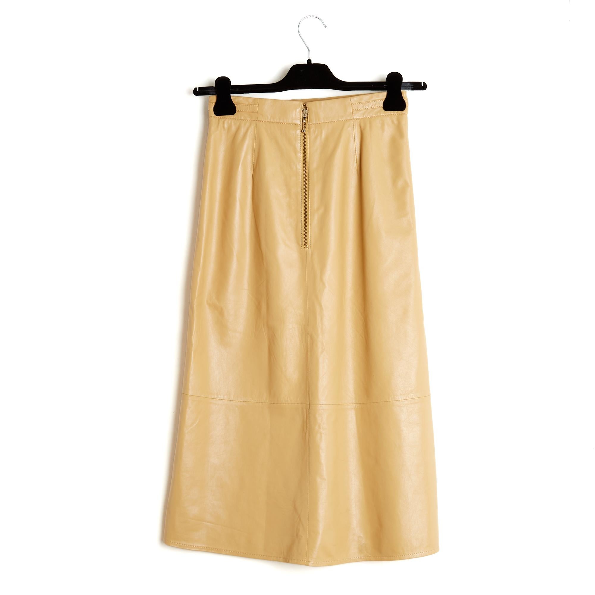 Alexa Chung Jupe Cuir FR36 Beige Pelle Bourgoisie Gonna di media lunghezza UK8 US6 in vendita 3