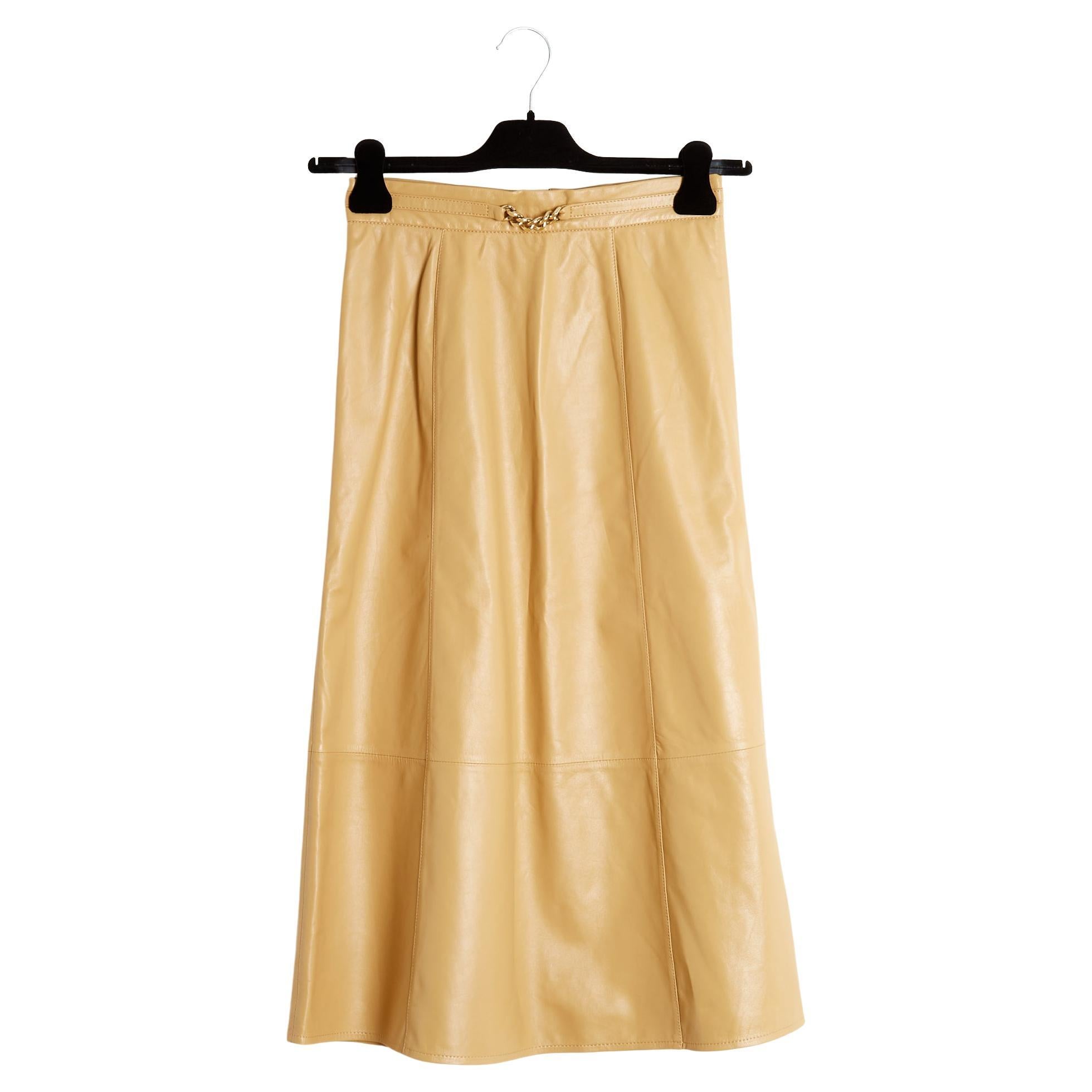 Alexa Chung Jupe Cuir FR36 Beige Pelle Bourgoisie Gonna di media lunghezza UK8 US6 in vendita