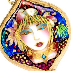 Alexa & Peter Smarsh 22K 14K Gold "Tropical Lady" Cloisonné Enamel Brooch Pin