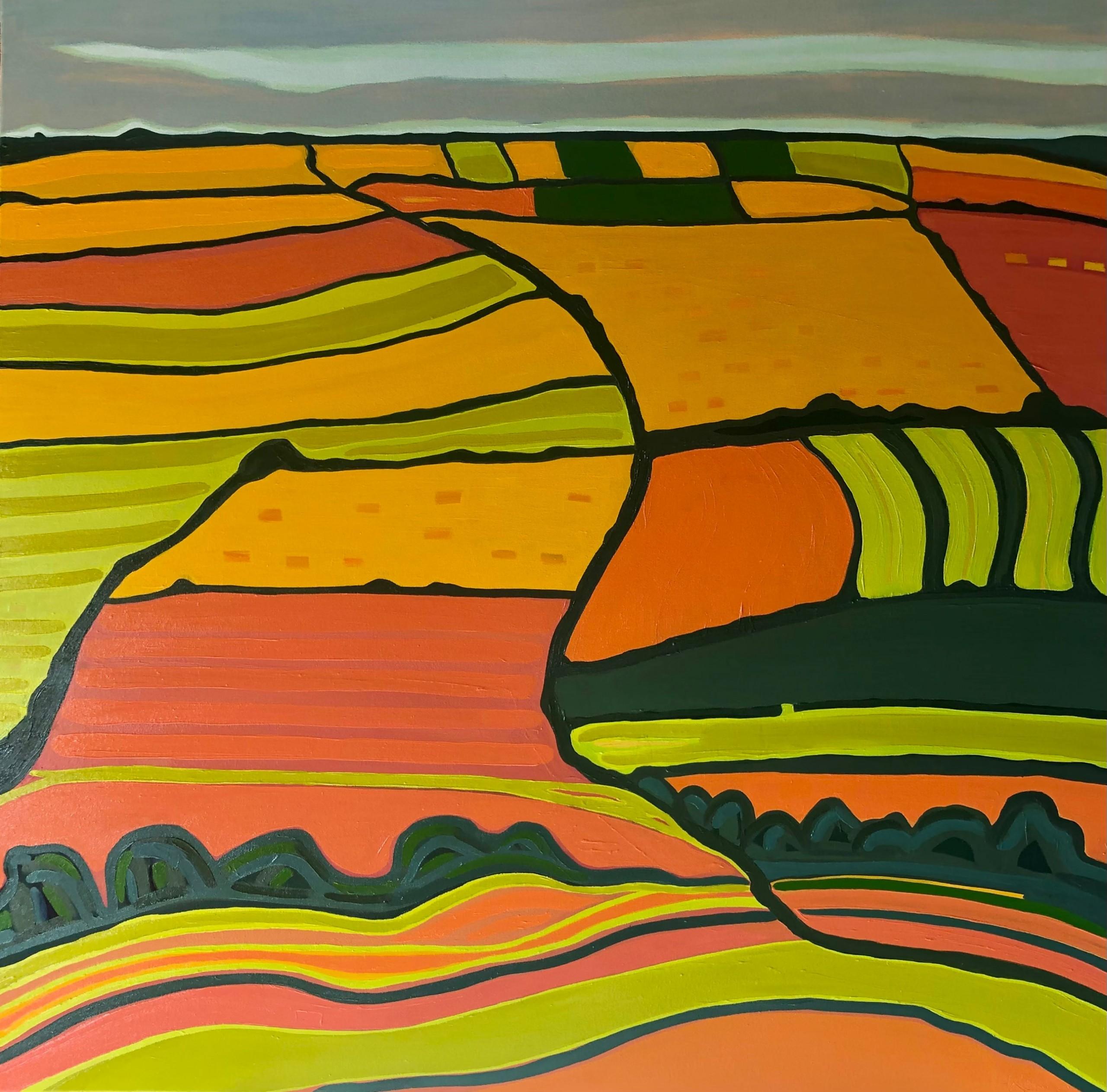 Rollle Hill no.3, Peinture originale, Art paysager, Abstrait, Nature, Prairies