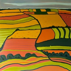 Rollle Hill no.3, Peinture originale, Art paysager, Abstrait, Nature, Prairies