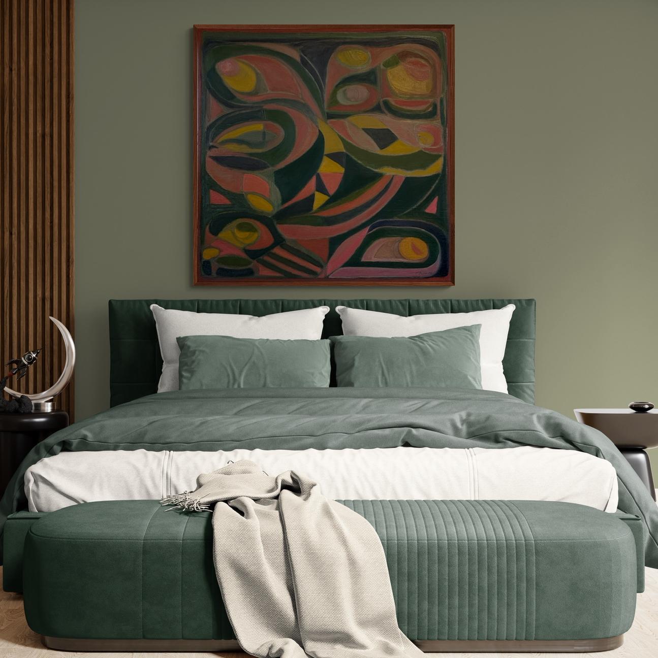 Boogie Woogie No.1 ist eine abstrakte Erkundung von Rhythmus, Bewegung und Freude. Durch geschichtete Zeichen und intuitive Gesten schafft Alexa ein Gefühl von Farbe in Bewegung - Rosa-, Grün- und Gelbtöne, die sich verschieben und über die Leinwand