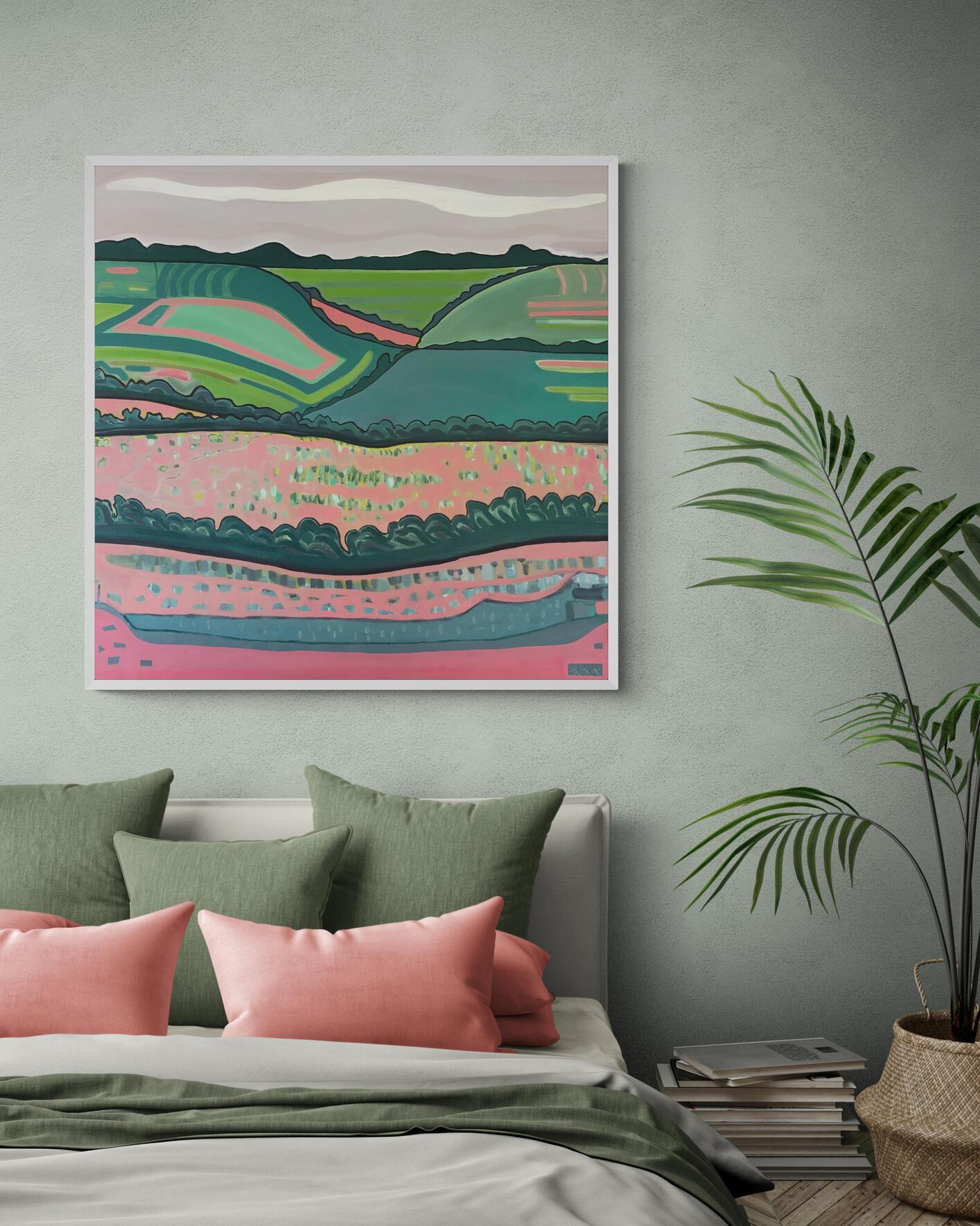 Champs de rêve, peinture de paysage contemporaine, prairie, nature, art coloré - Painting de Alexa Roscoe