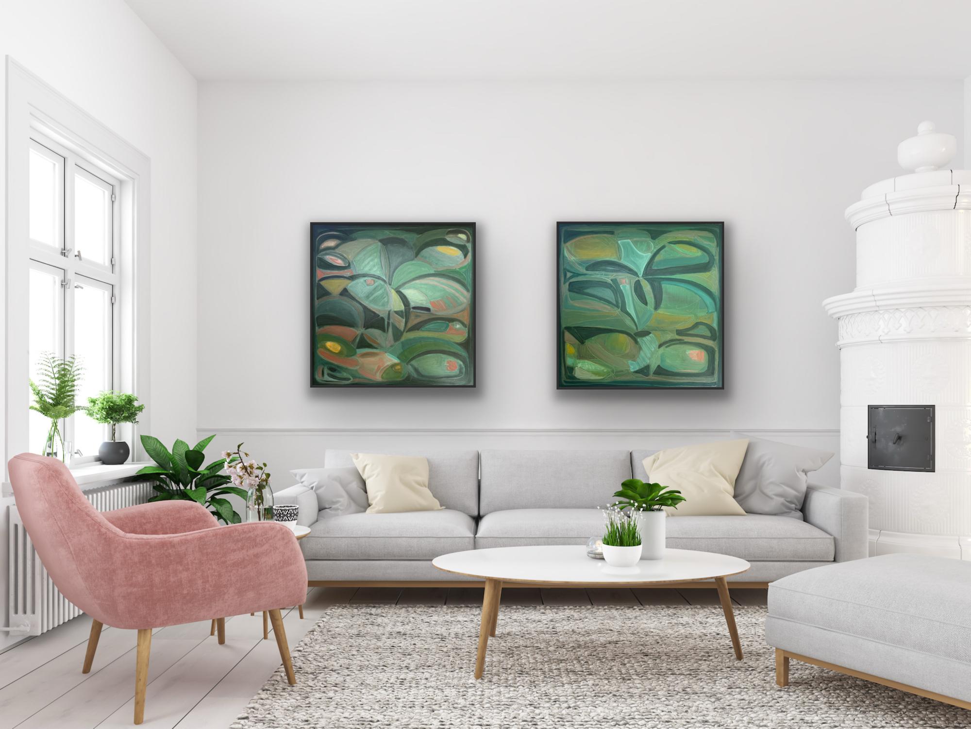 Formen und Fluss Nr. 1 und 2, Diptychon,  Abstrakt, Zeitgenössisch, Landschaft, Natur