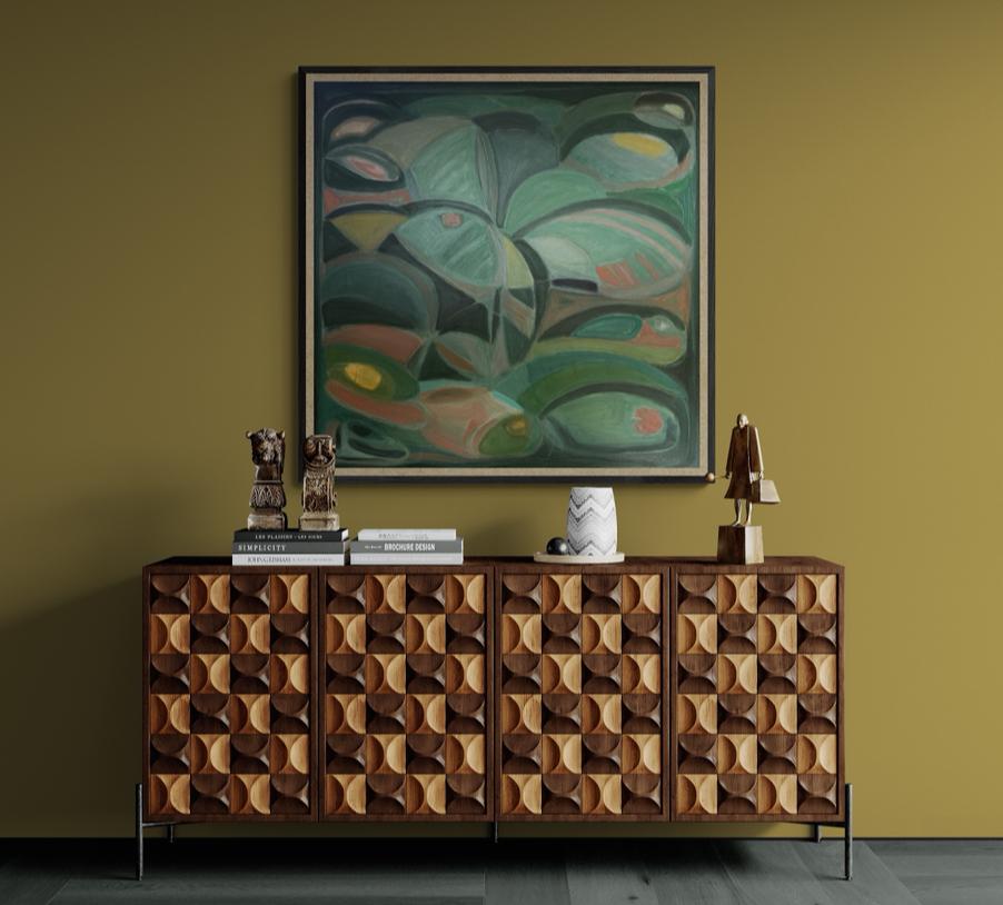 Forms and Flow No. 2 is an original oil painting by artist Alexa Roscoe. Created as a natural continuation of Forms and Flow No. 1, this work explores a more dynamic interplay between movement and stillness. Layers of deep olive and green are