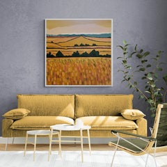 Golden Fields, Original Painting, Hills, Landscape, Fields, Orange, Rural Nature