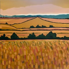 Goldene Felder, Originalgemälde, Hügel, Landschaft, Felder, Orange, Ländliche Natur