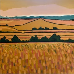 Golden Fields, Peinture originale, Hilles, Paysage, Champs, Orange, Nature rurale