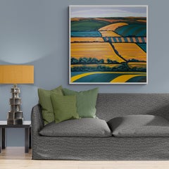 Hill View no. 2, Contemporary landscape painting, meadows, hills, countryside