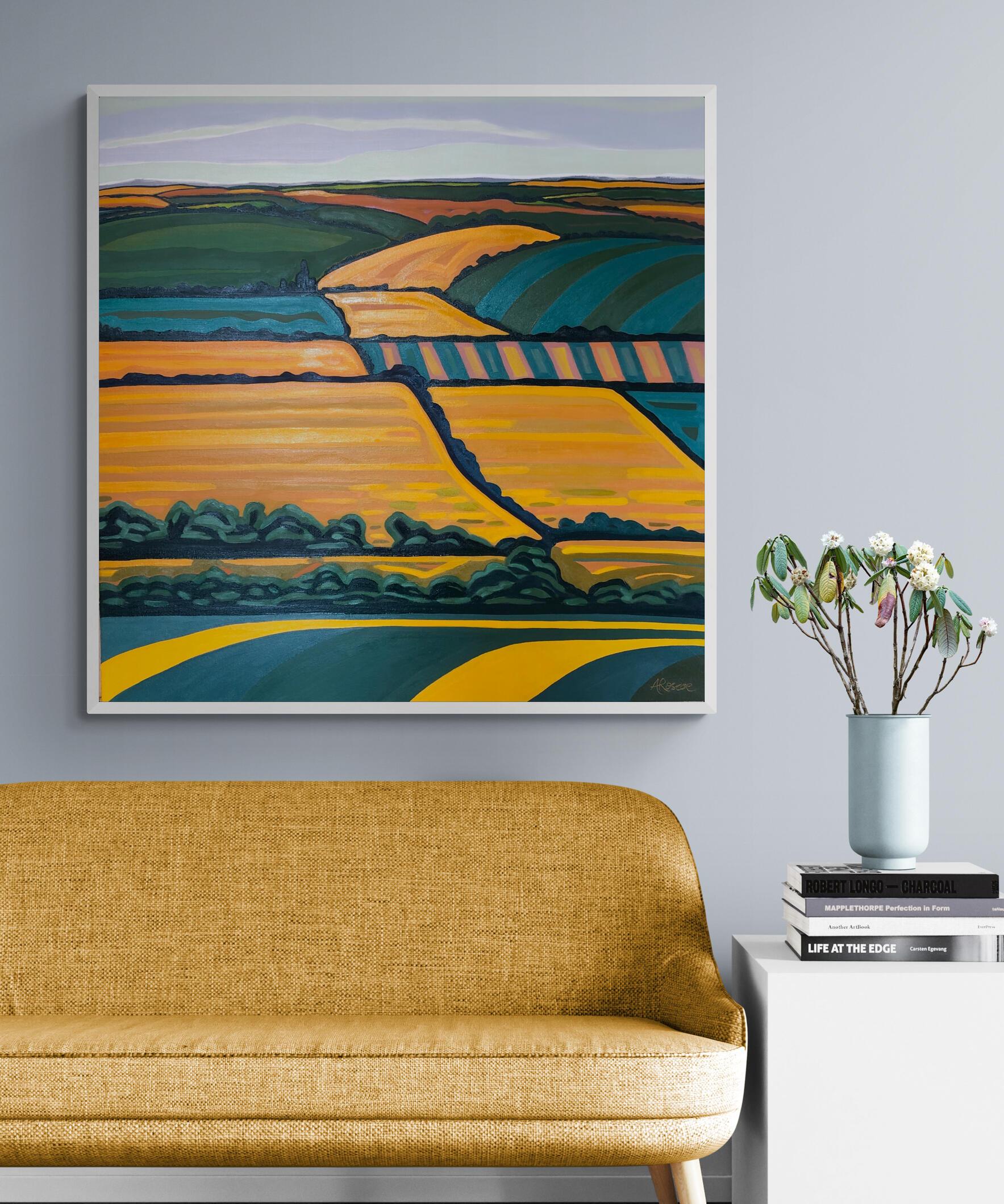 Hill View no. 2, Contemporary landscape painting, meadows, hills, countryside  For Sale 3