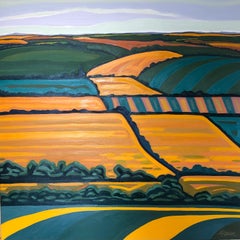 Vista de la colina nº 2, Pintura paisajista contemporánea, prados, colinas, campiña 