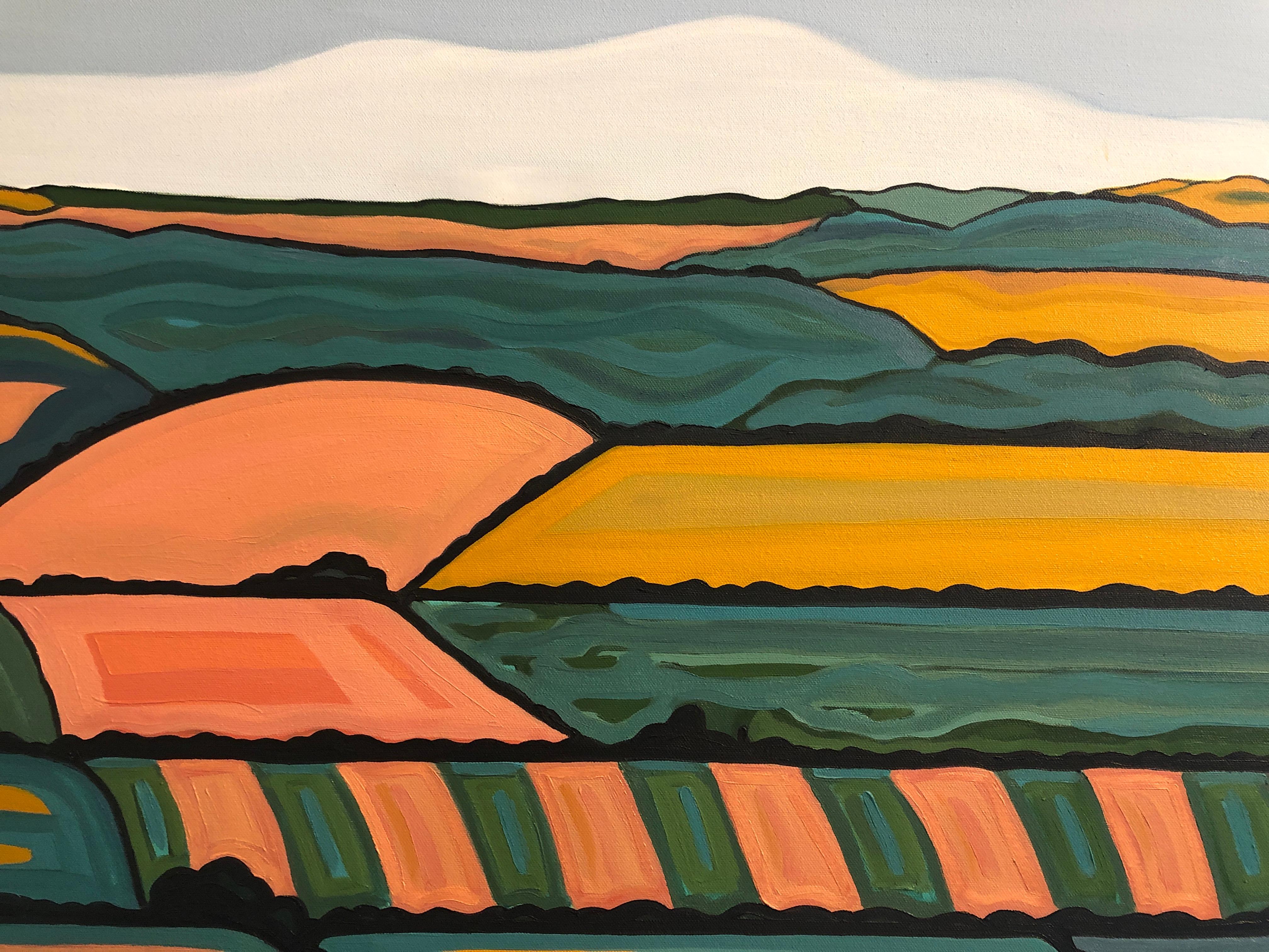 Hill View no. 6, Originalgemälde, abstrakte Kunst, ländlich, rosa, helle Kunst im Angebot 5