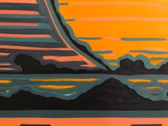 Hill View no. 6, Original painting, Abstract art, Rural, Pink, Bright art