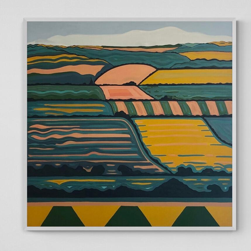 Hill View no. 6, Originalgemälde, abstrakte Kunst, ländlich, rosa, helle Kunst im Angebot 1