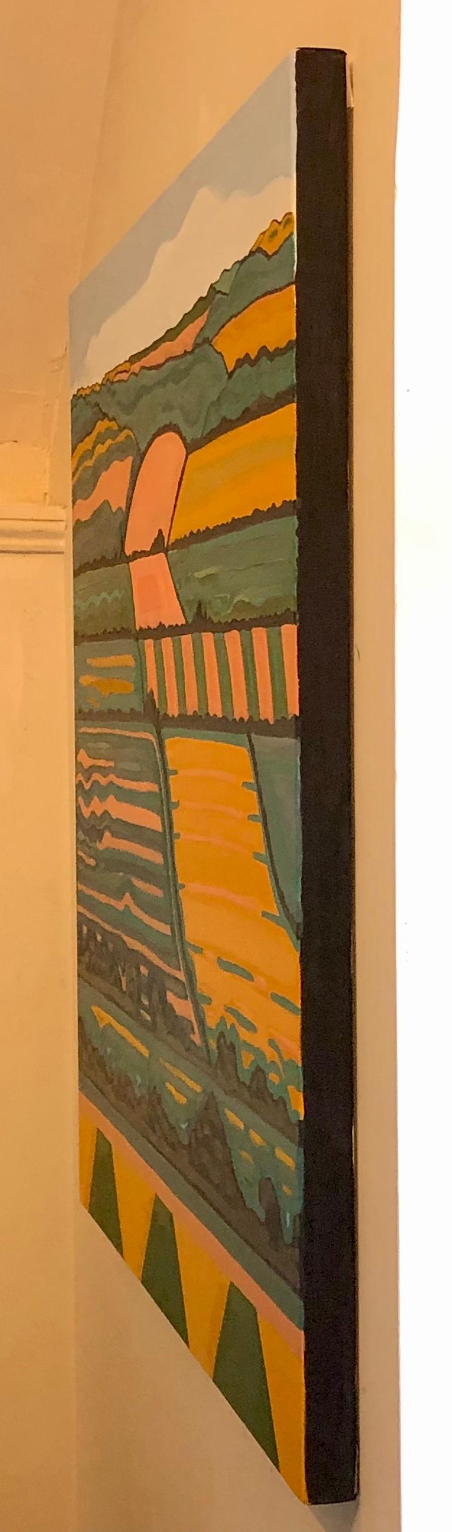 Hill View no. 6, Originalgemälde, abstrakte Kunst, ländlich, rosa, helle Kunst im Angebot 3