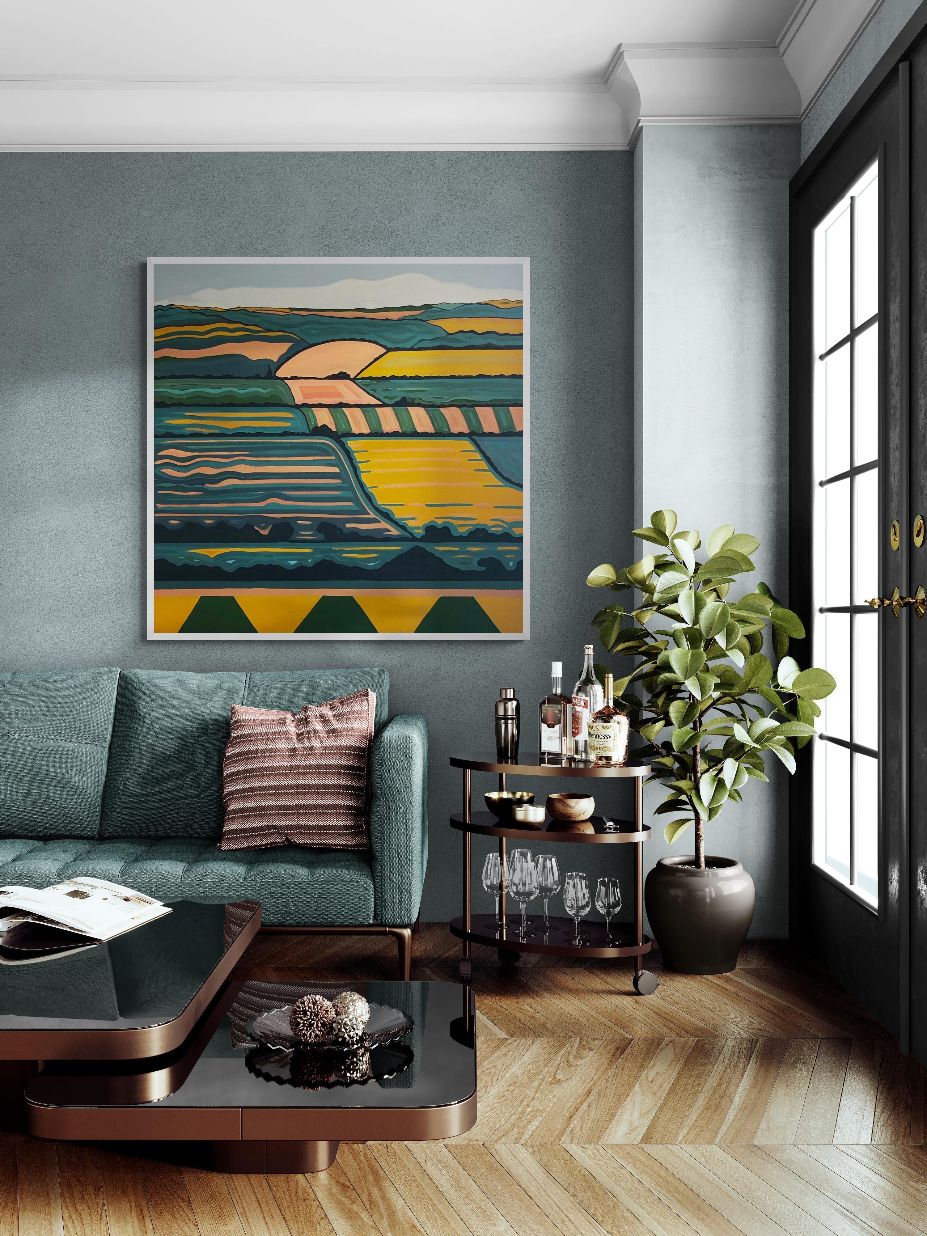 Hill View no. 6, Originalgemälde, abstrakte Kunst, ländlich, rosa, helle Kunst im Angebot 4