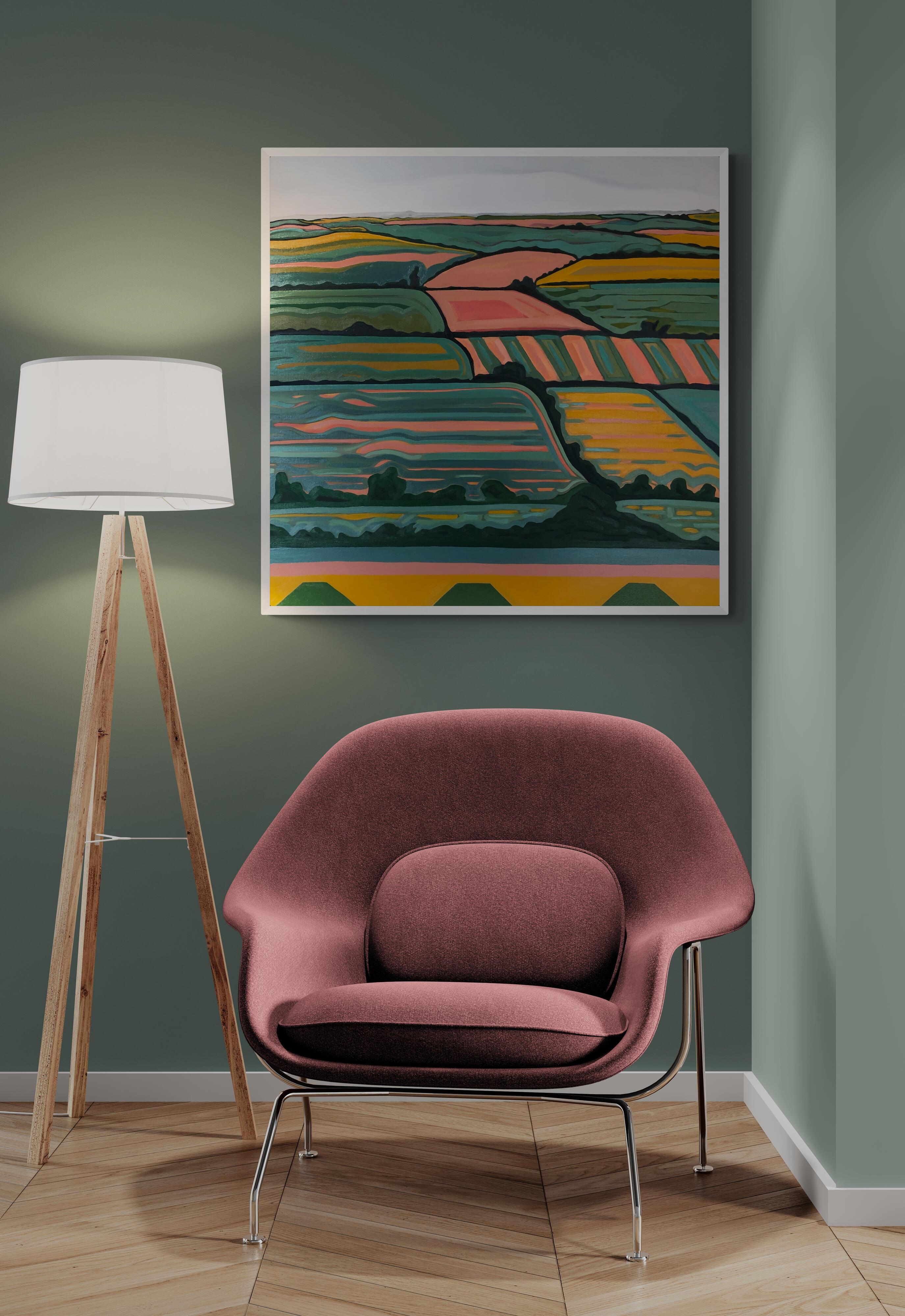 Vista de la colina nº 1, Pintura paisajista contemporánea, Paisaje, Naturaleza, Pradera 1