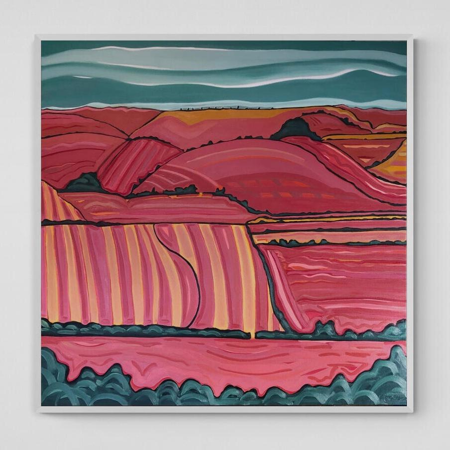 Over the Hills no.1, peinture originale, art du paysage contemporain, Meadows - Painting de Alexa Roscoe
