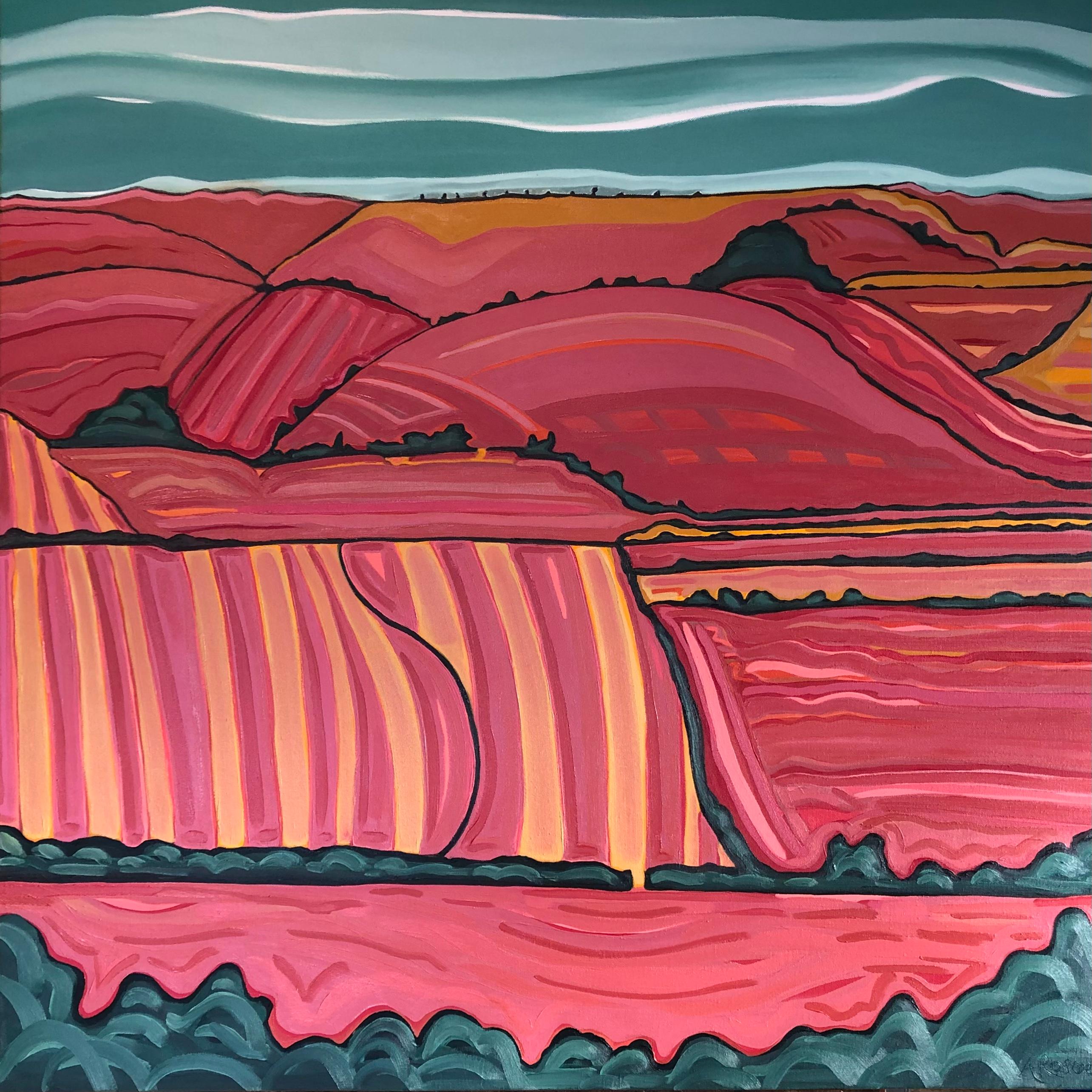 Alexa Roscoe Still-Life Painting - Over the Hills no.1, Original painting, Contemporary Landscape art, Meadows