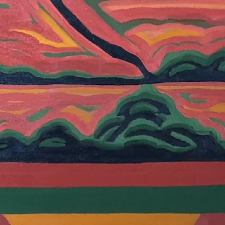 Vista de la colina nº 5, Pintura original, Arte abstracto, Campos, Rural, Rosa, Arte brillante en venta 1